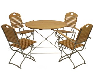 DEGAMO Kurgarten - Garnitur BAD TÖLZ 5-teilig (2x Stuhl, 2x Armlehnensessel, 1x Tisch 100cm rund), Flachstahl verzinkt + Robinie, klappbar 