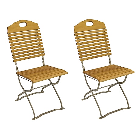 DEGAMO Kurgarten - Garnitur BAD TÖLZ 5-teilig (2x Stuhl, 2x Armlehnensessel, 1x Tisch 100cm rund), Flachstahl verzinkt + Robinie, klappbar 
