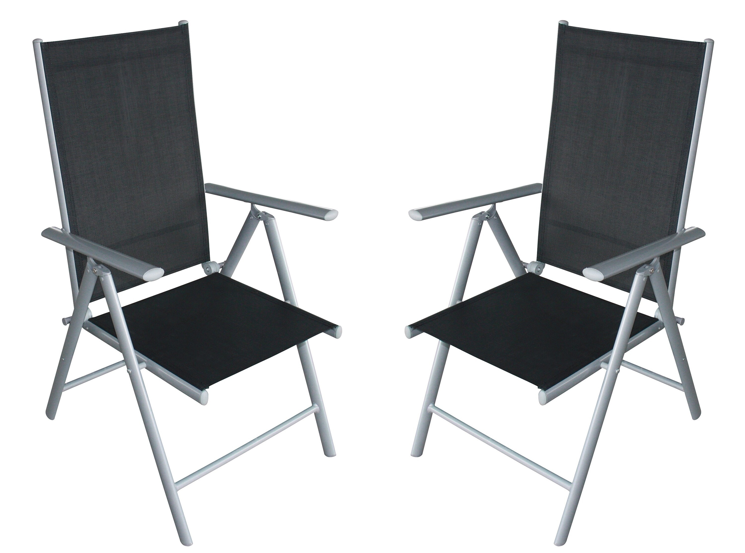 DEGAMO 2x Klappsessel RAVENNA Aluminium silbergrau + Kunstgewebe schwarz (4-er Set) 