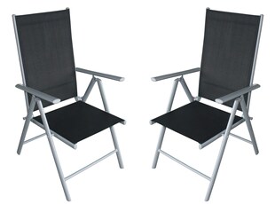 DEGAMO 2x Klappsessel RAVENNA Aluminium silbergrau + Kunstgewebe schwarz (4-er Set) 