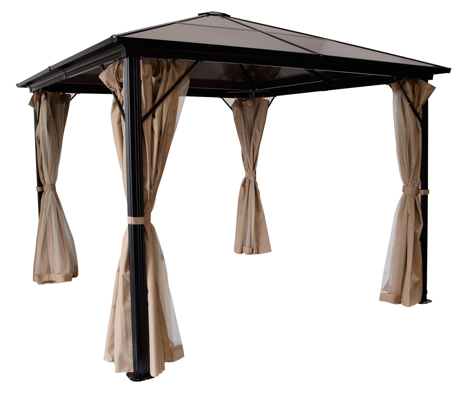 DEGAMO Pavillon MONTREAL 3x3 Meter, Aluminium schwarz, Dach aus PC-Kunststoff 