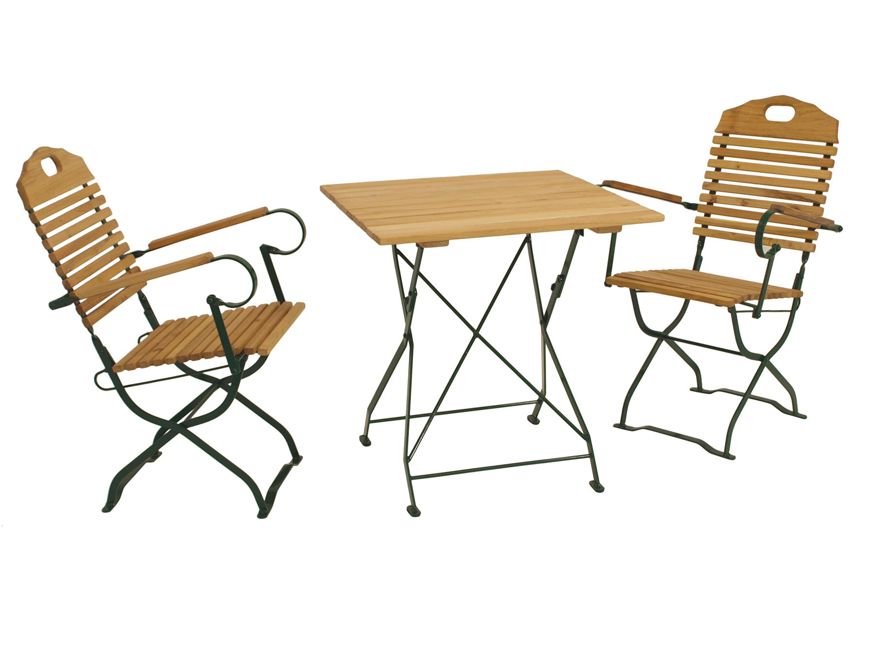 DEGAMO Kurgarten Garnitur BAD T&Ouml;LZ 3-teilig, Flachstahl gr&uuml;n + Robinie, klappbar 