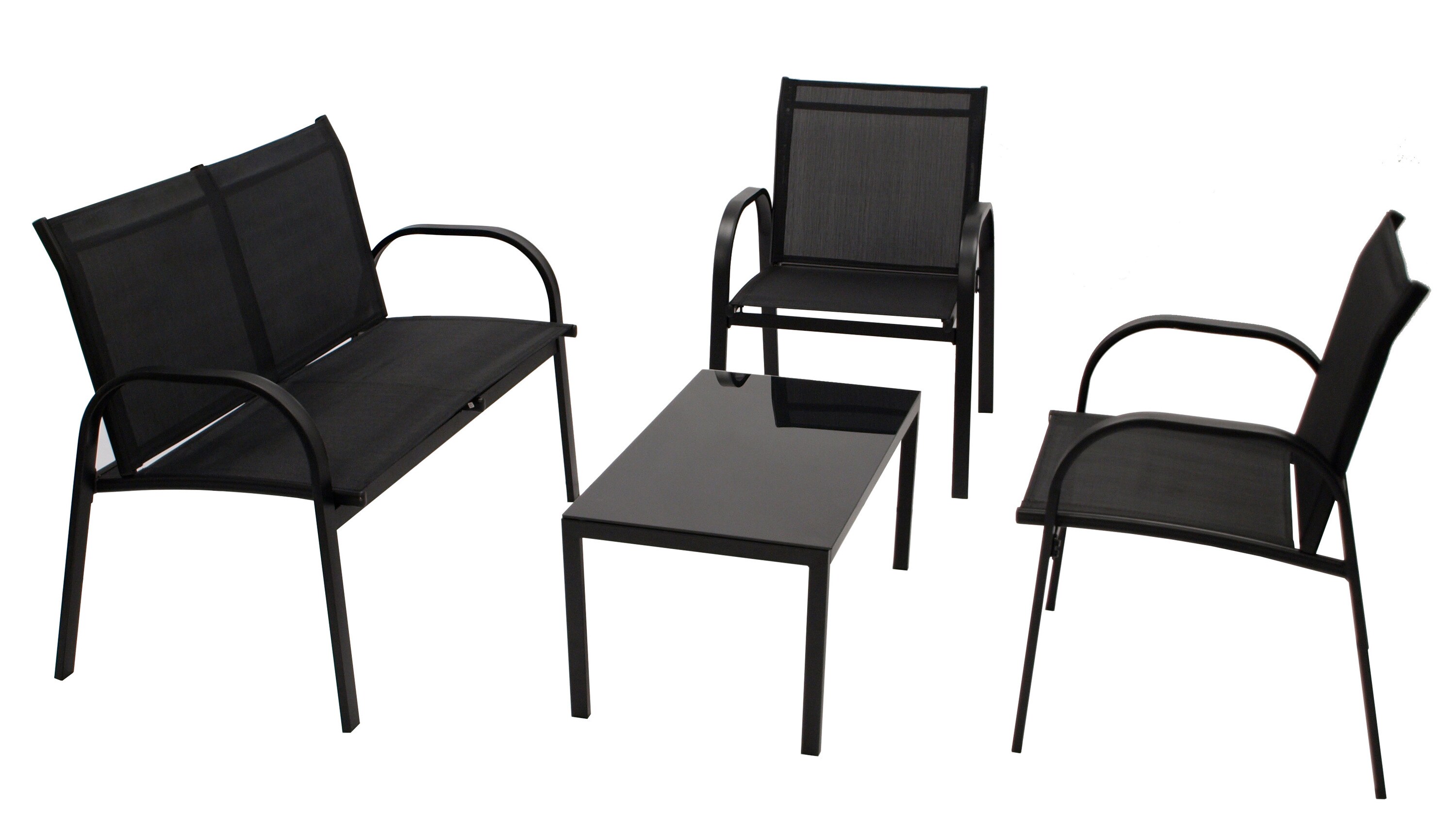 DEGAMO Lounge Set ARONA 4-teilig, Metall + Kunstgewebe schwarz 