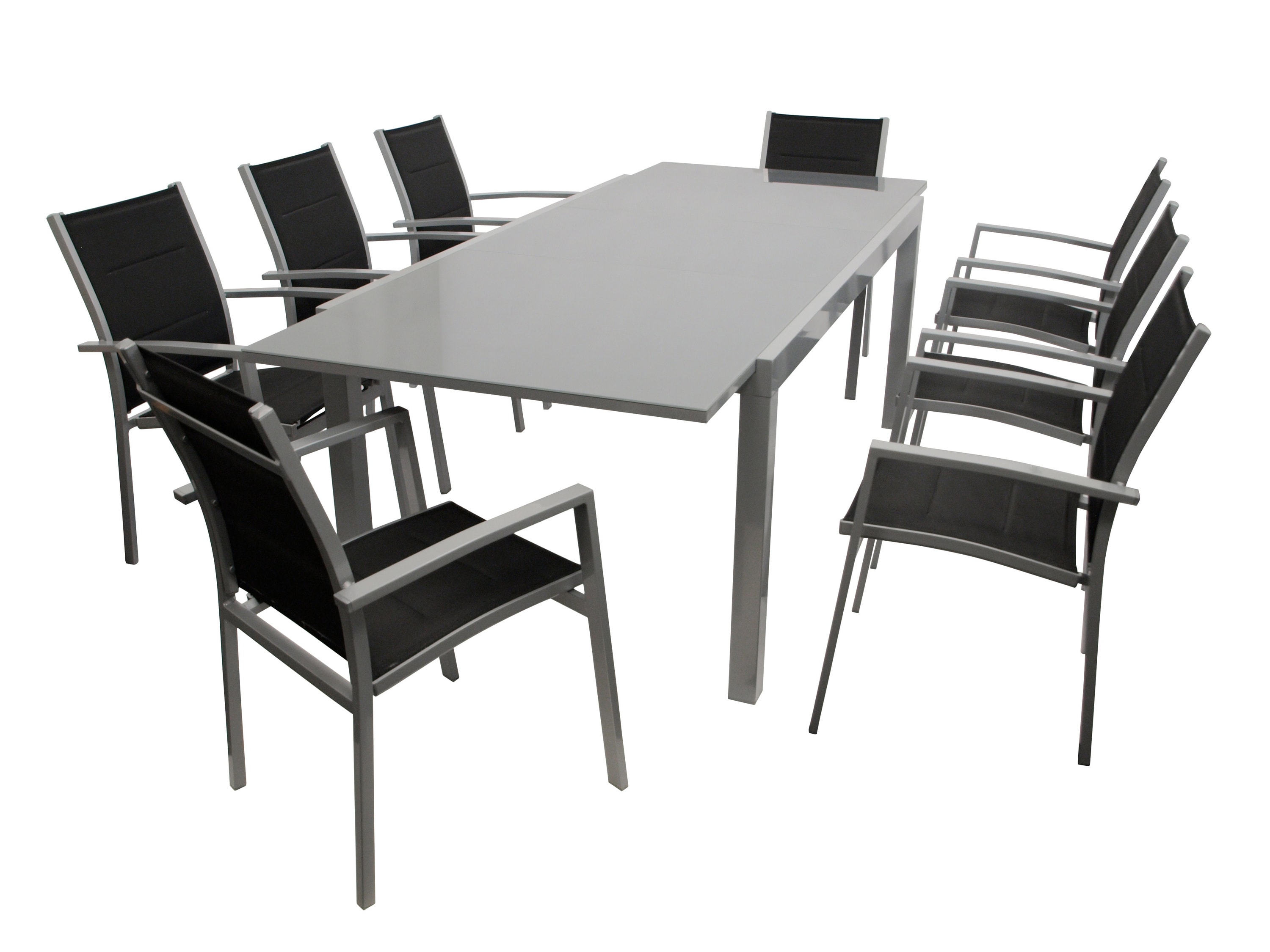 DEGAMO Garnitur MARINA 9-teilig, Aluminium silbergrau + Kunstgewebe schwarz 