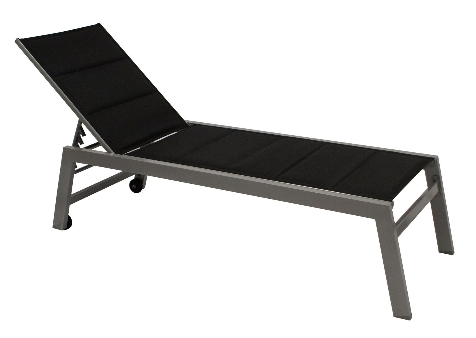 Rollenliege GIRONA extra hoch, Aluminium silber + Textilgewebe gepolstert schwarz
