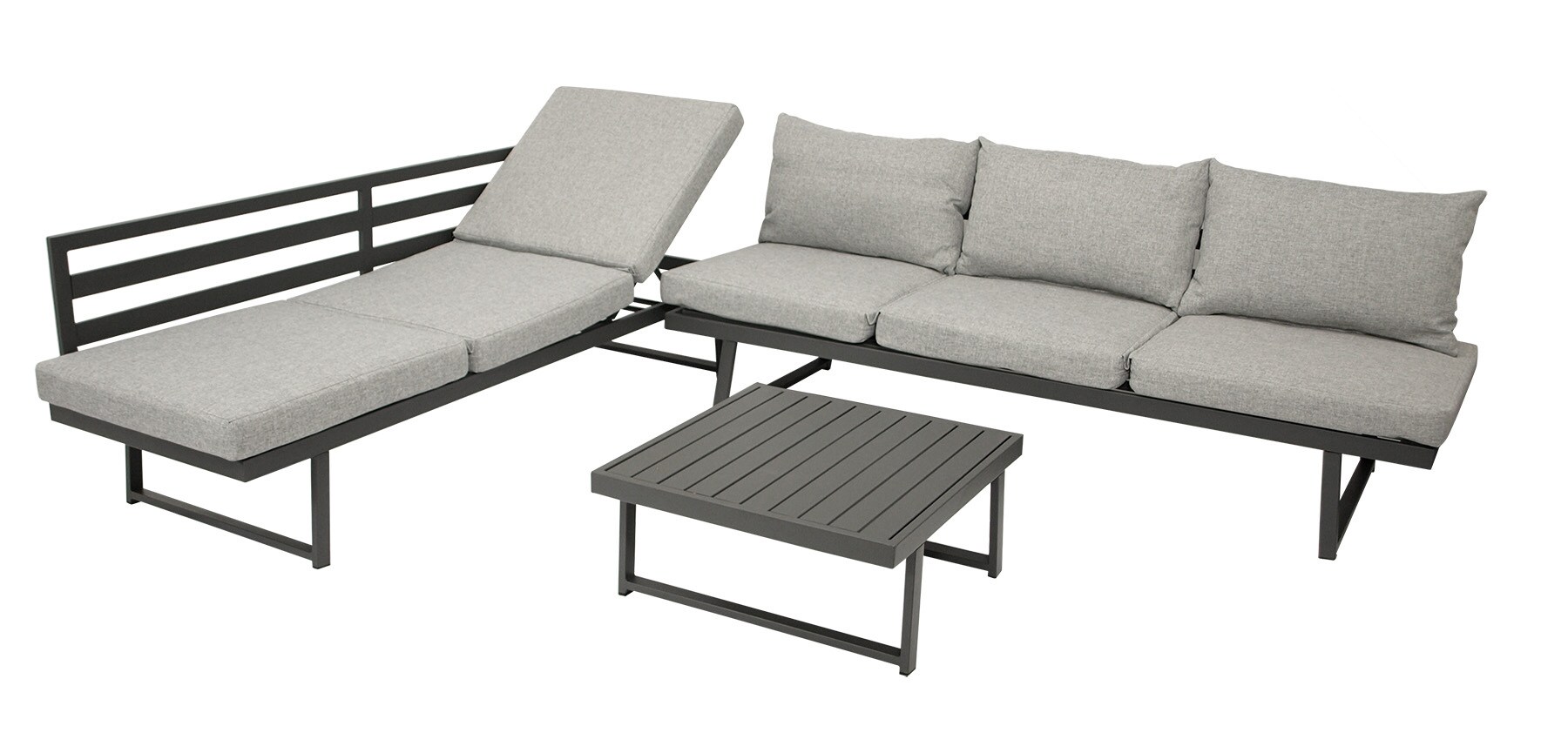 DEGAMO Funktions Lounge Set BOGOTA, Aluminium matt-grau, Polster hellgrau 