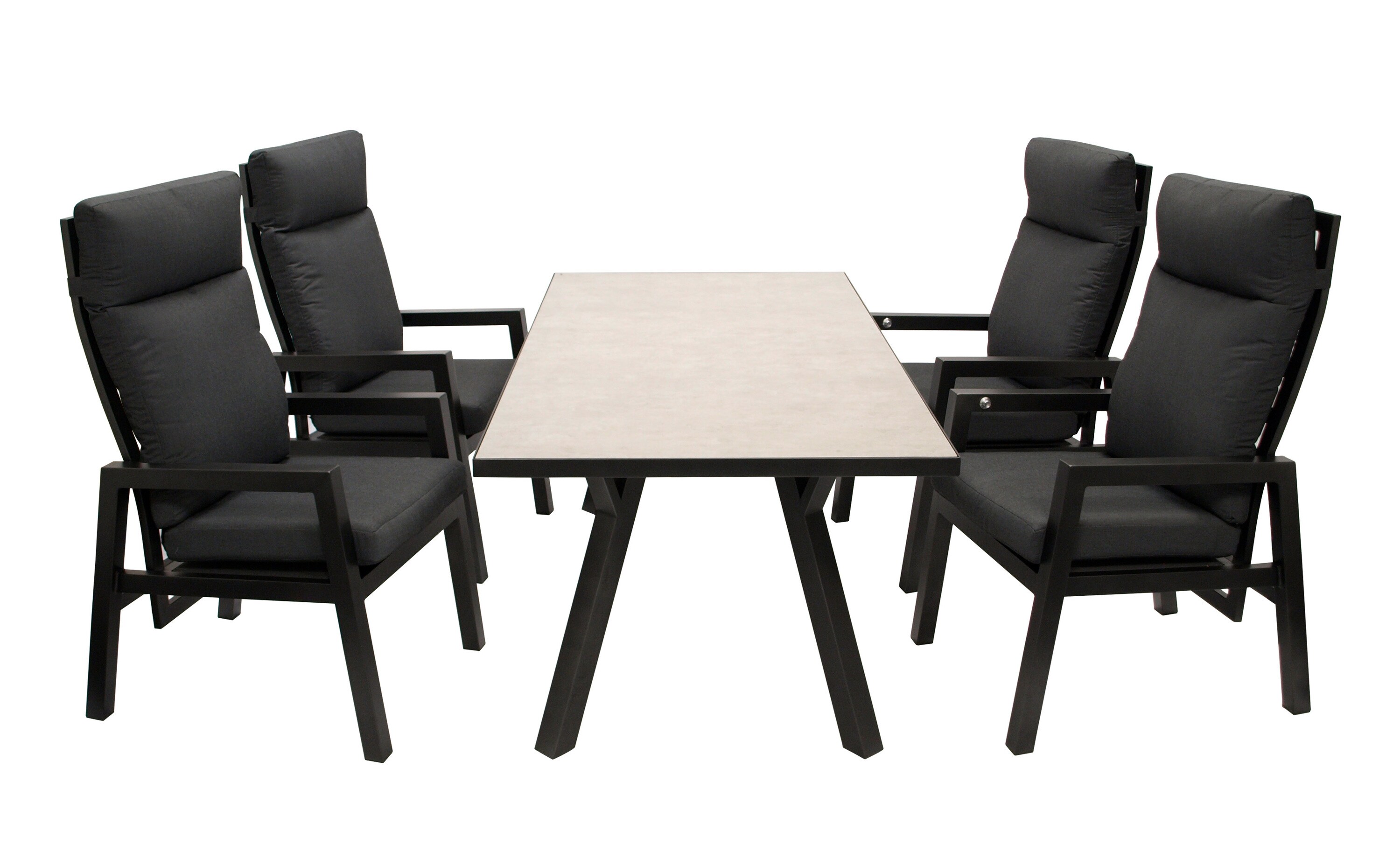 DEGAMO Garnitur MANCIANO 5-teilig, Aluminium dunkelgrau, mit Polstern grau, Tisch hellgrau 