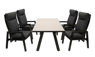 DEGAMO Garnitur MANCIANO 5-teilig, Aluminium dunkelgrau, mit Polstern grau, Tisch hellgrau 