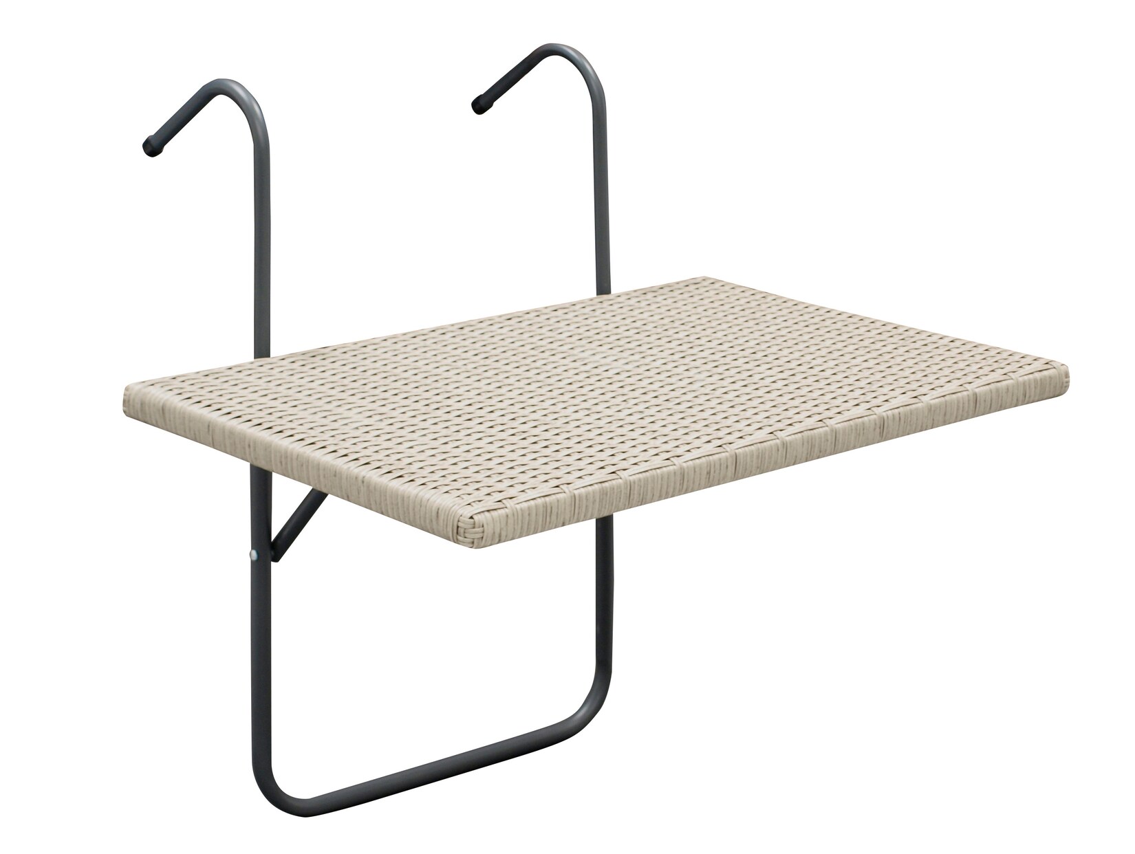 Balkonhängetisch 60x40cm, Metall + Polyrattan grau