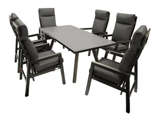 DEGAMO Garnitur MANCIANO 7-teilig, Aluminium dunkelgrau, mit Polstern, Tischplatte dunkelgrau 