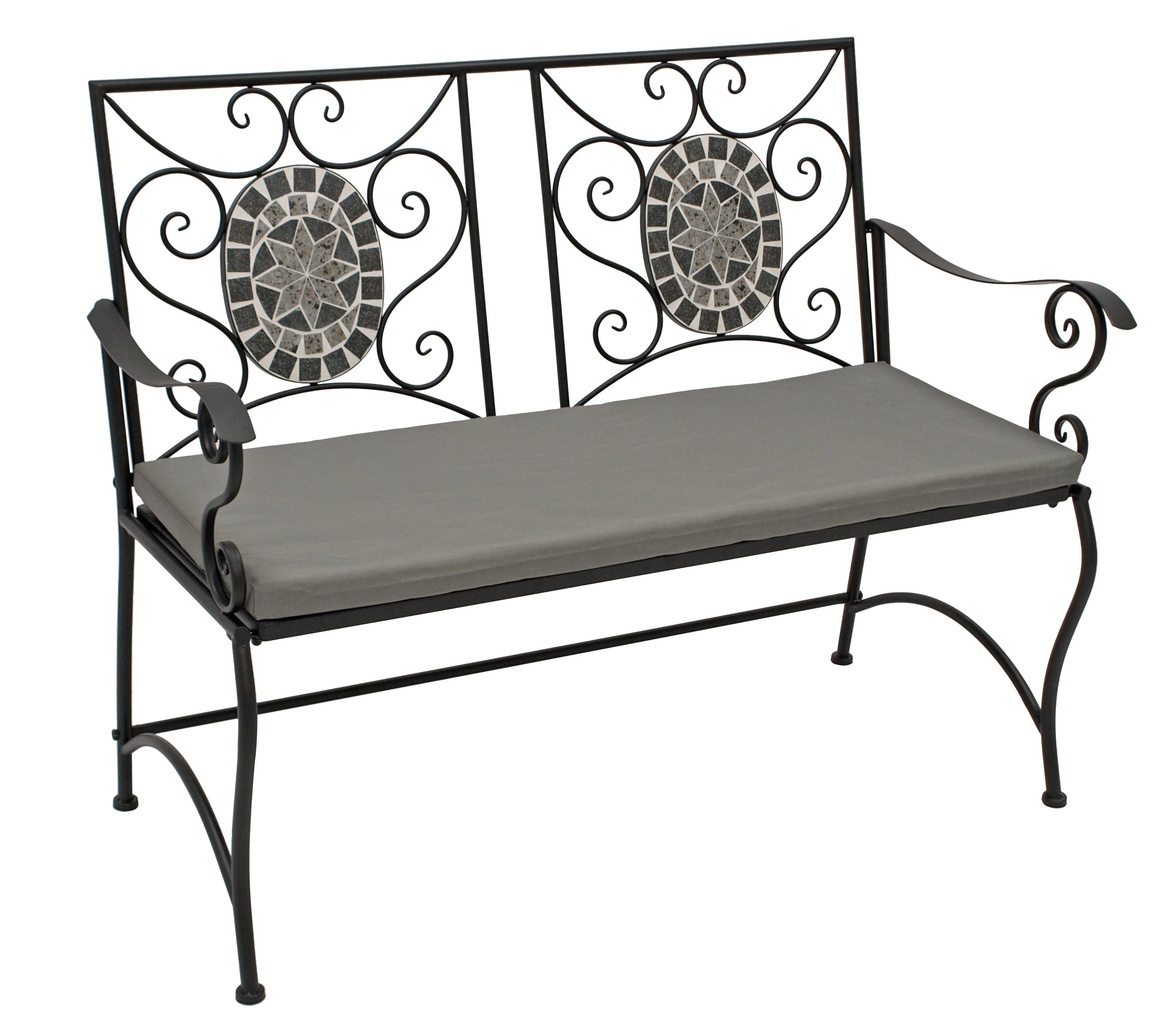 DEGAMO Bank SIENA 2-sitzer, Eisen schwarz mit Mosaikeinlagen grau und Polster 