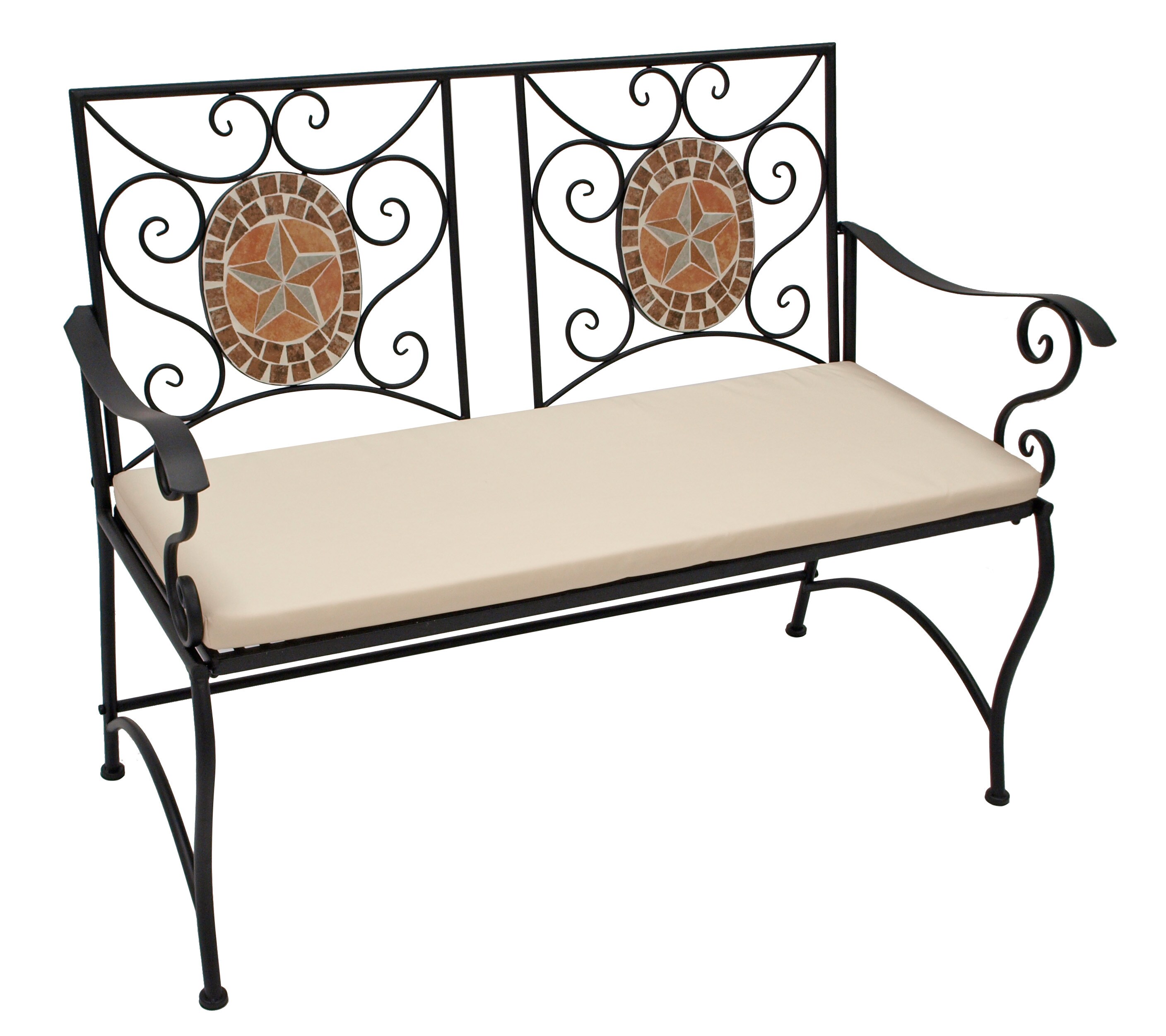 DEGAMO Bank LUCCA 2-sitzer, Eisen schwarz mit Mosaikeinlagen terracottafarben und Polster 