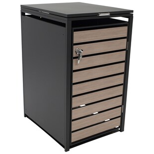DEGAMO Mülltonnenbox 68x80x116cm für Tonnen 120 und 240 Liter, Stahl anthrazit mit Türen Holzoptik 