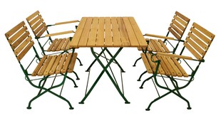 DEGAMO Klappgarnitur PASSAU 5-teilig, Flachstahl grün + Robinie, klappbar 
