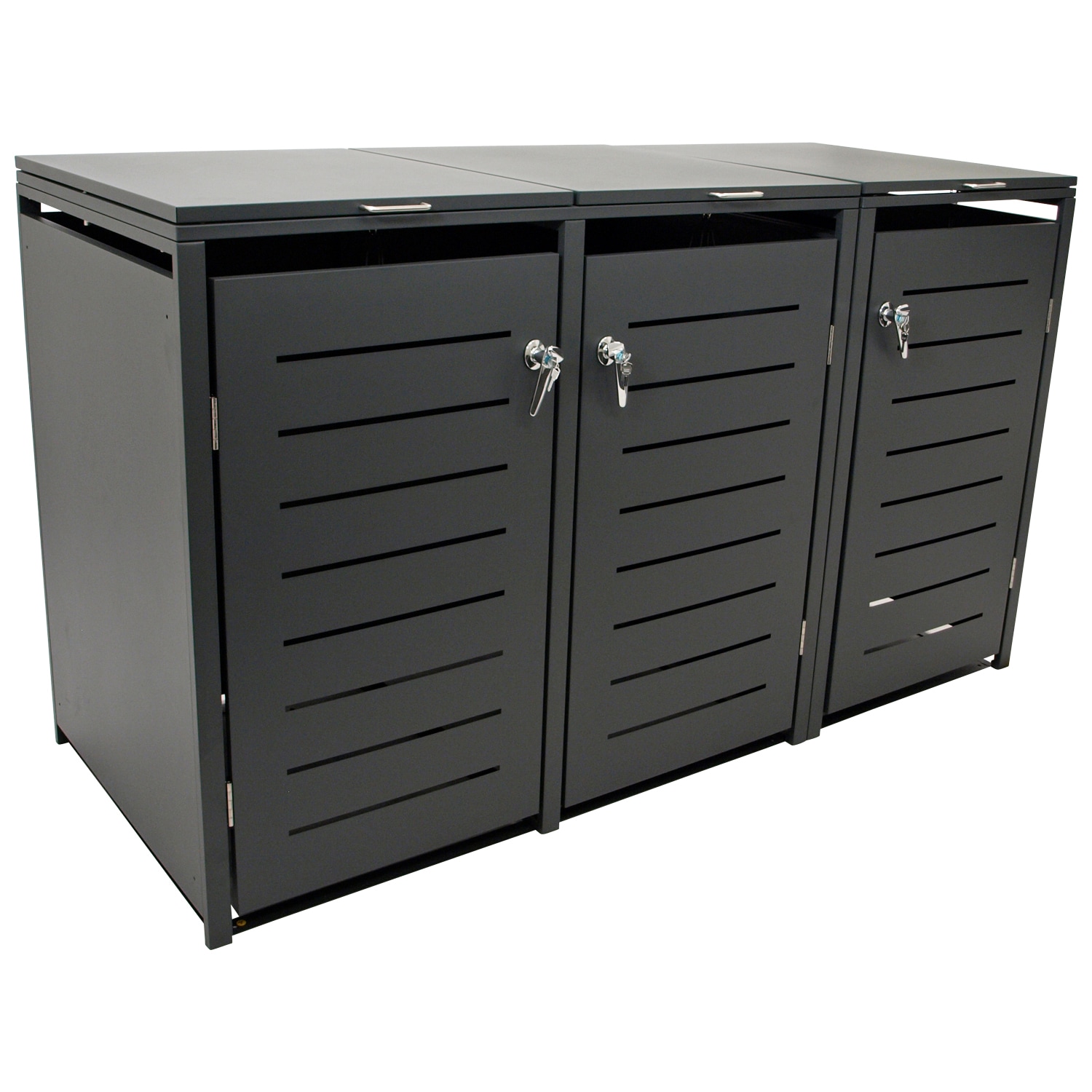 DEGAMO M&uuml;lltonnenbox 200x80x116cm f&uuml;r 3x Tonnen 120 und 240 Liter, Stahl anthrazit 