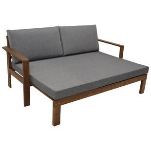 DEGAMO Liegesofa PARANA ausziehbar 180x136cm, Akazie geölt, mit Auflagen grau 