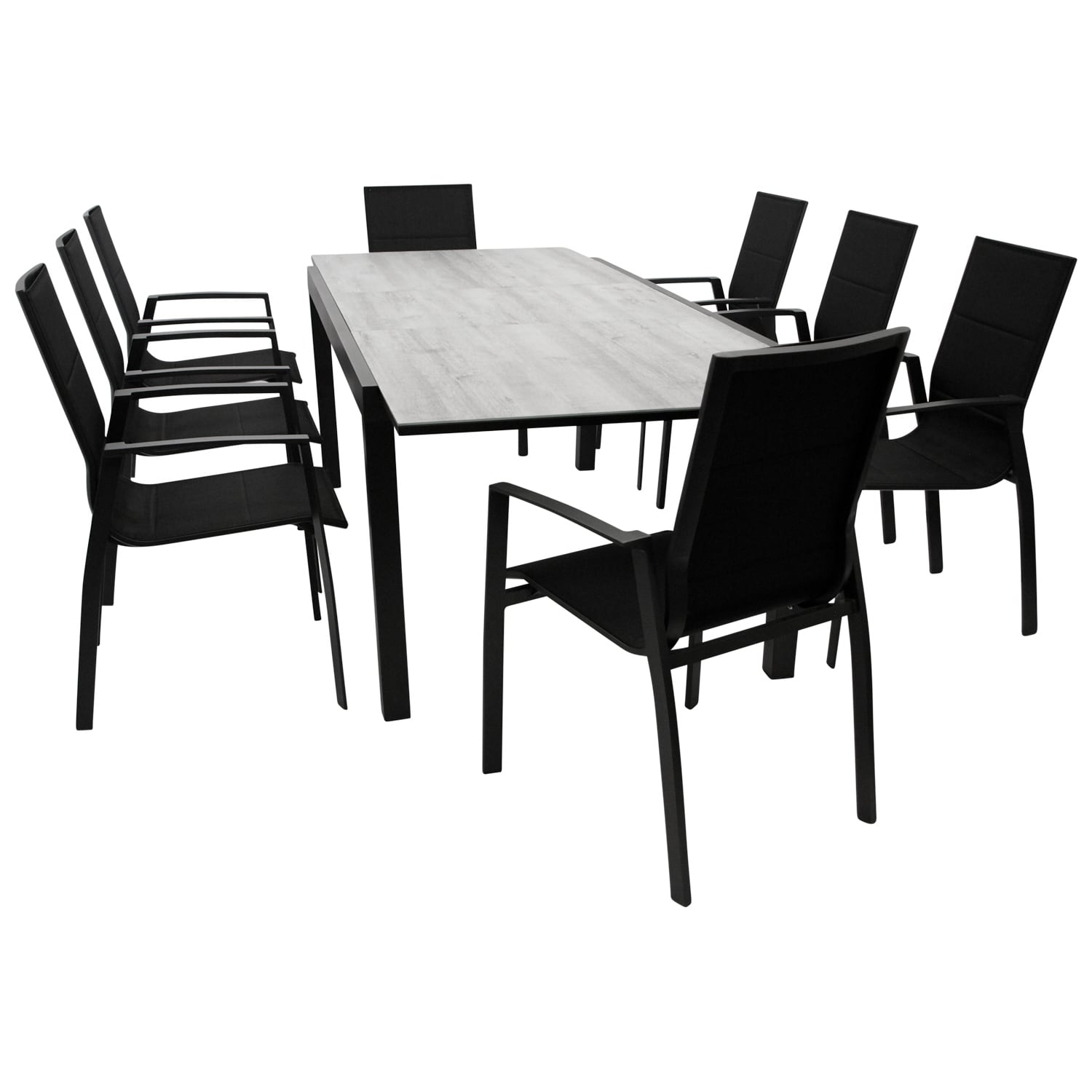 DEGAMO Garnitur FARO 9-teilig, Aluminium anthrazit + Glas + Kunstgewebe schwarz 