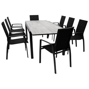 DEGAMO Garnitur FARO 9-teilig, Aluminium anthrazit + Glas + Kunstgewebe schwarz 