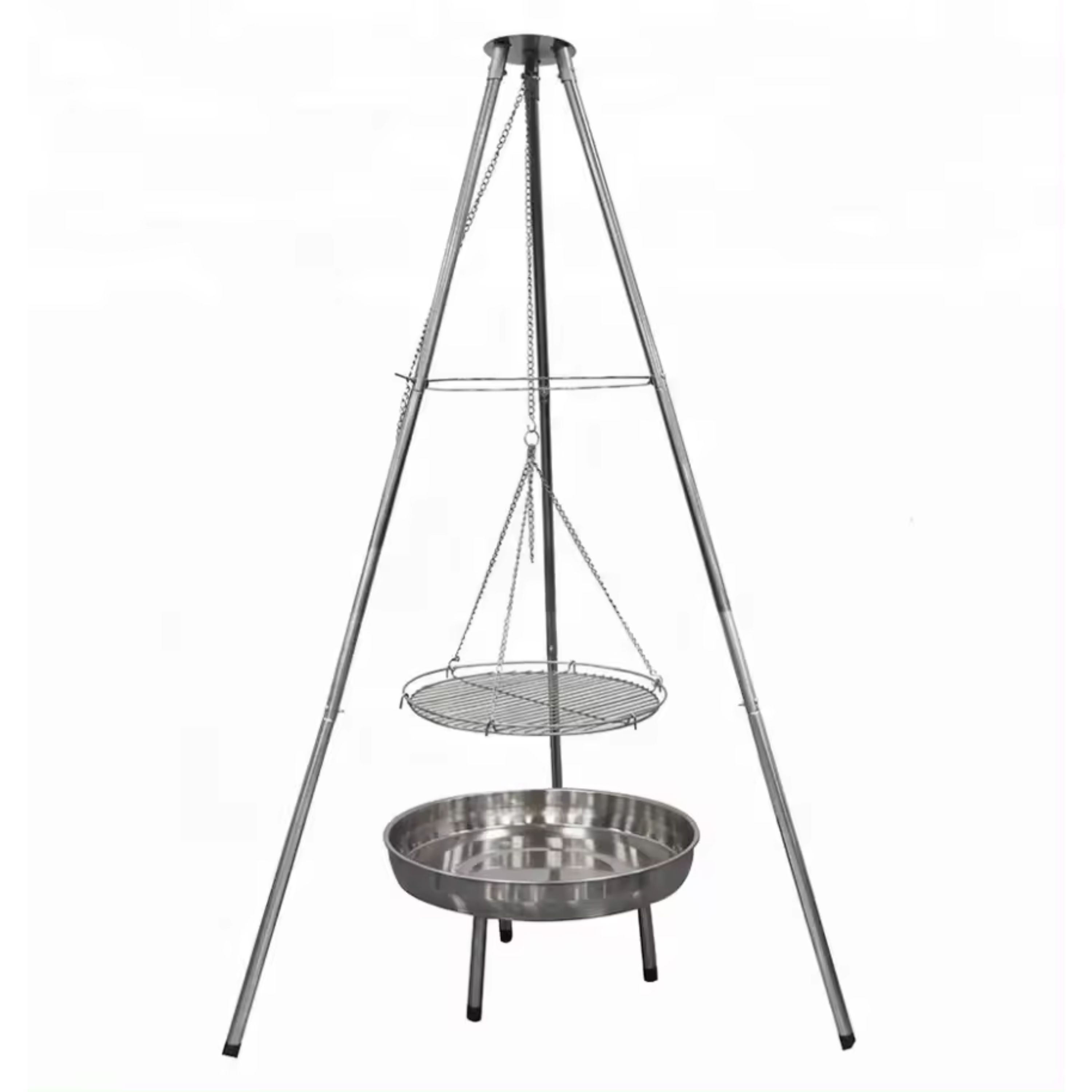 GL&Uuml;HZONE HKG 100 - Schwenkgrill aus Edelstahl mit Feuerschale - Dreibein Schwenker Holzkohlegrill f&uuml;r Camping und Garten 