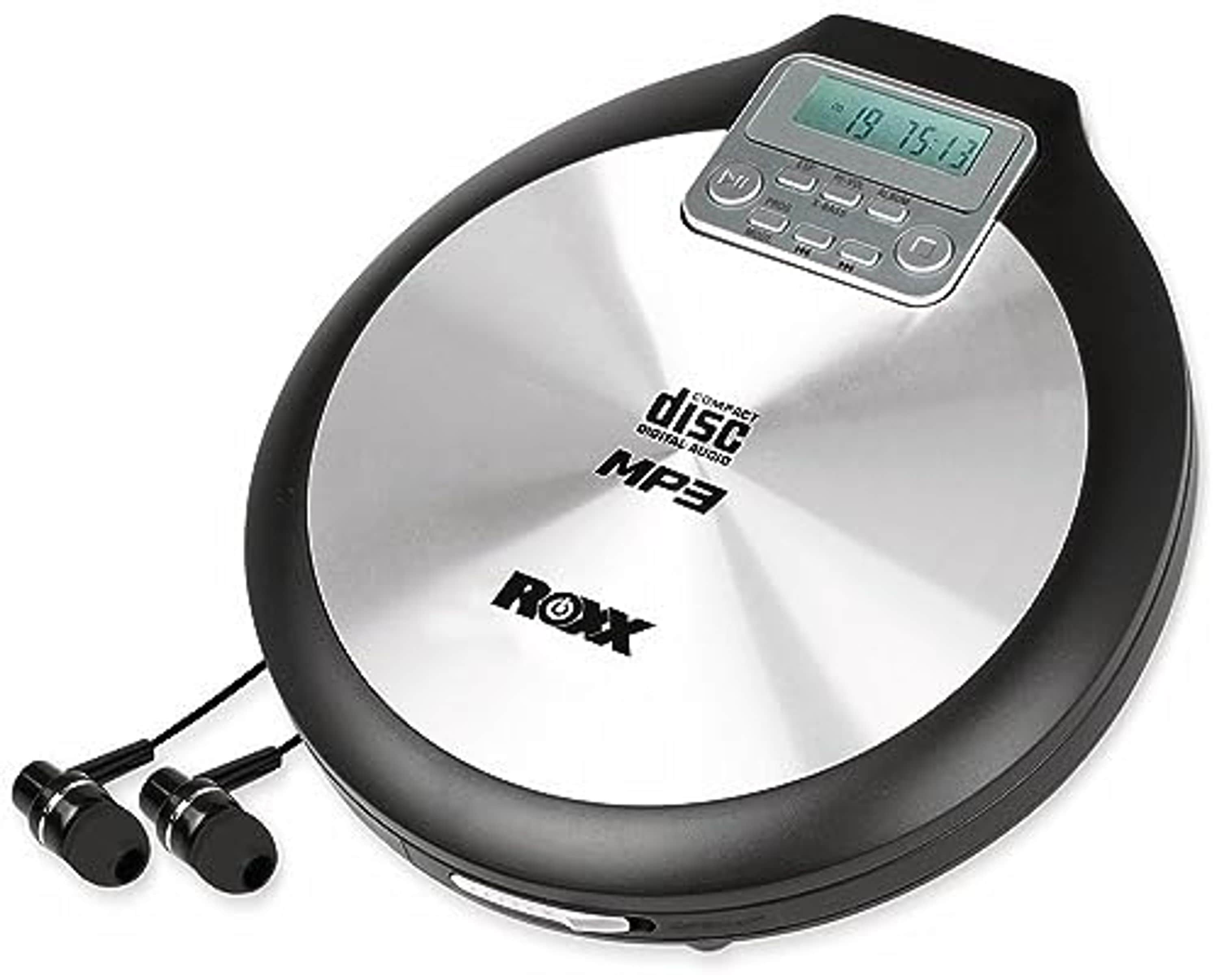 Tragbarer CD Player mit Kopfh&ouml;rer MP3 f&auml;hig Antishock Discman mit Netzteil ROXX PCD 600 