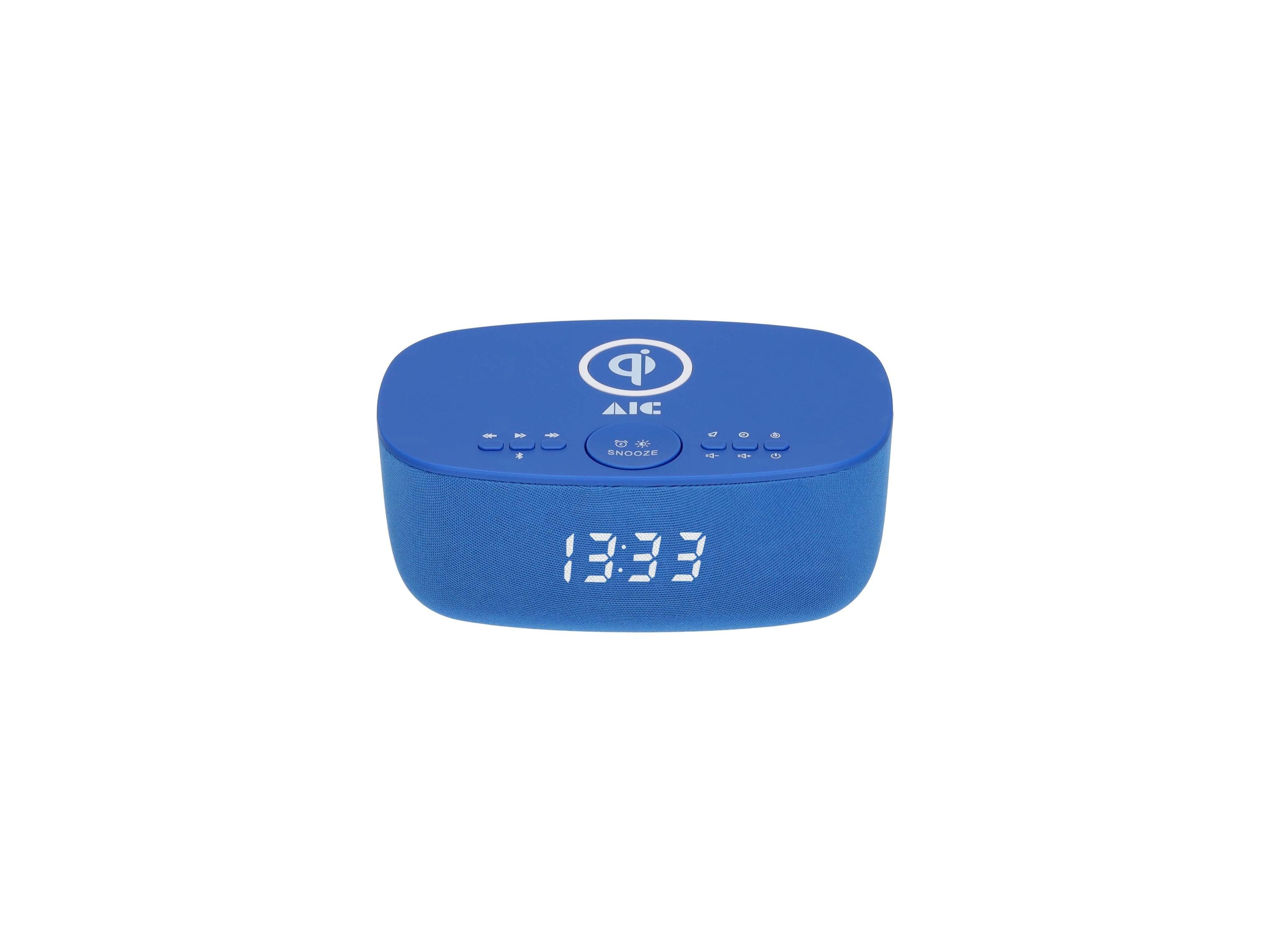 AIC-28-BT Uhrenradio Bluetooth, Qi 10W kabellos laden, UKW 10 Senderspeicher, Dual-Alarm, USB-C, dimmbar Blau 
