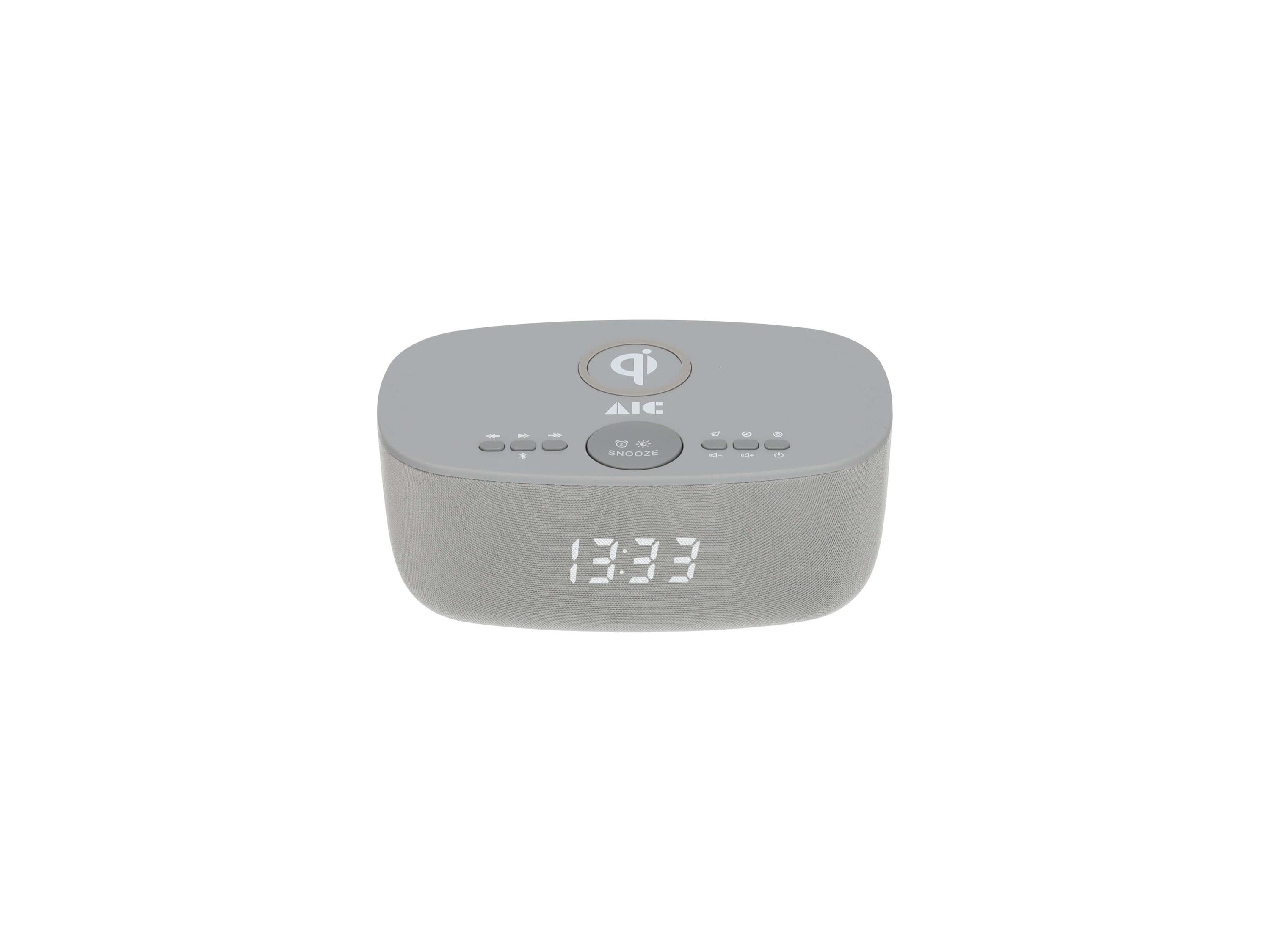 AIC-28-BT Radiowecker mit Bluetooth und Qi-Ladefunktion, UKW-Radio mit Dual Alarm und USB, grau 