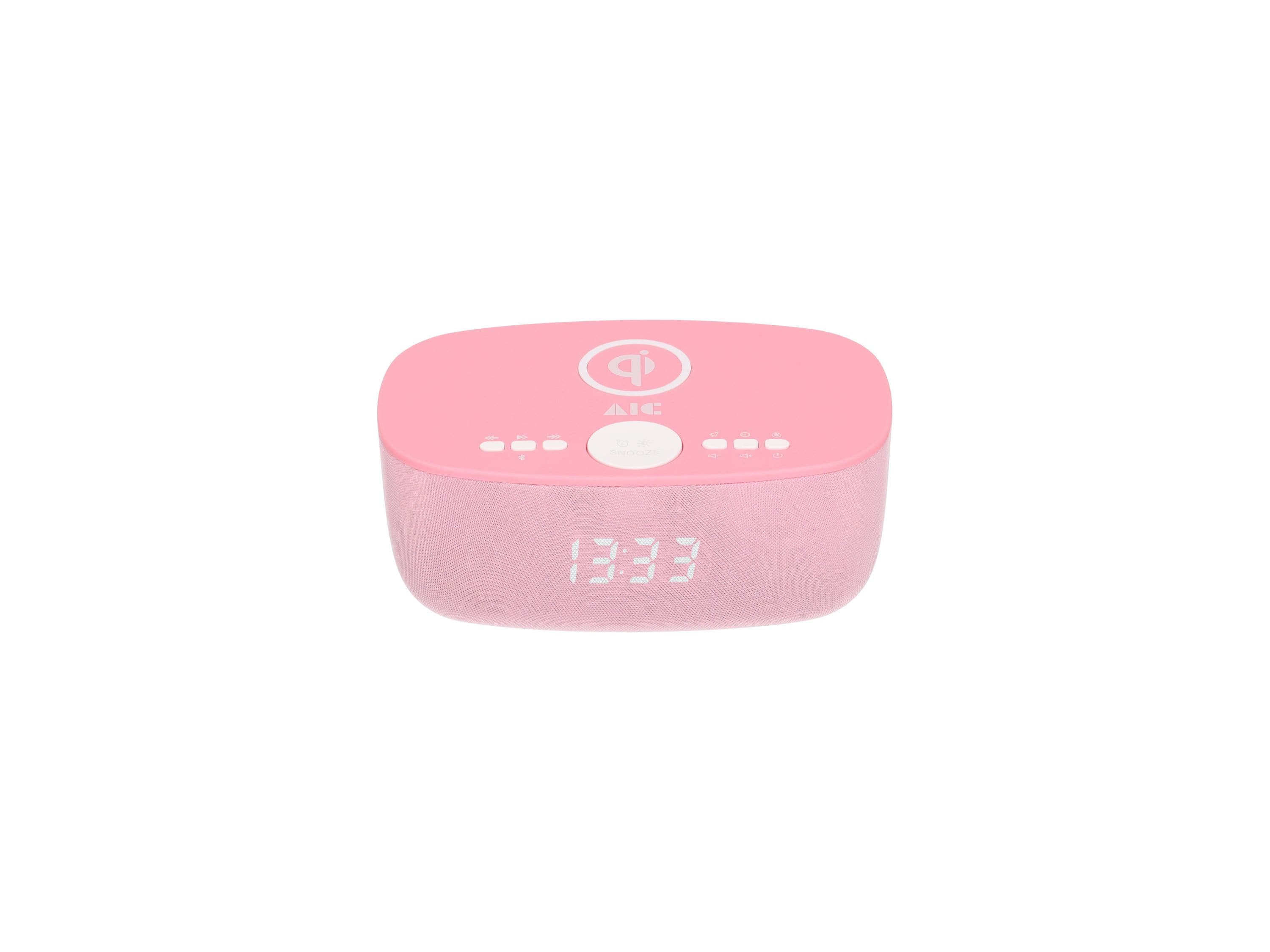 AIC-28-BT Uhrenradio Bluetooth, Qi 10W kabellos laden, UKW 10 Senderspeicher, Dual-Alarm, USB-C, dimmbar Pink 