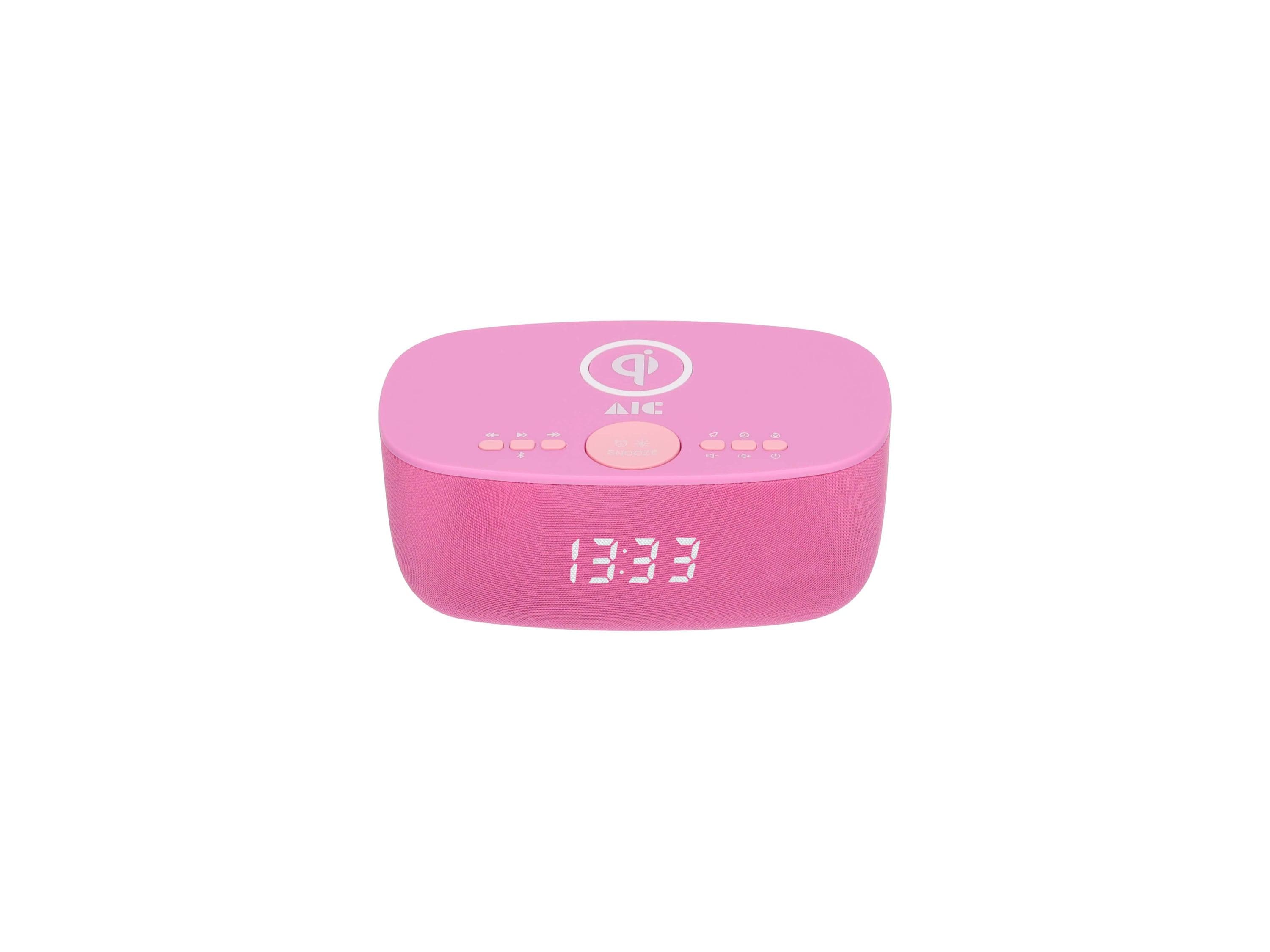 AIC-28-BT Radiowecker mit Bluetooth und Qi-Ladefunktion, UKW-Radio mit Dual Alarm und USB, lila 