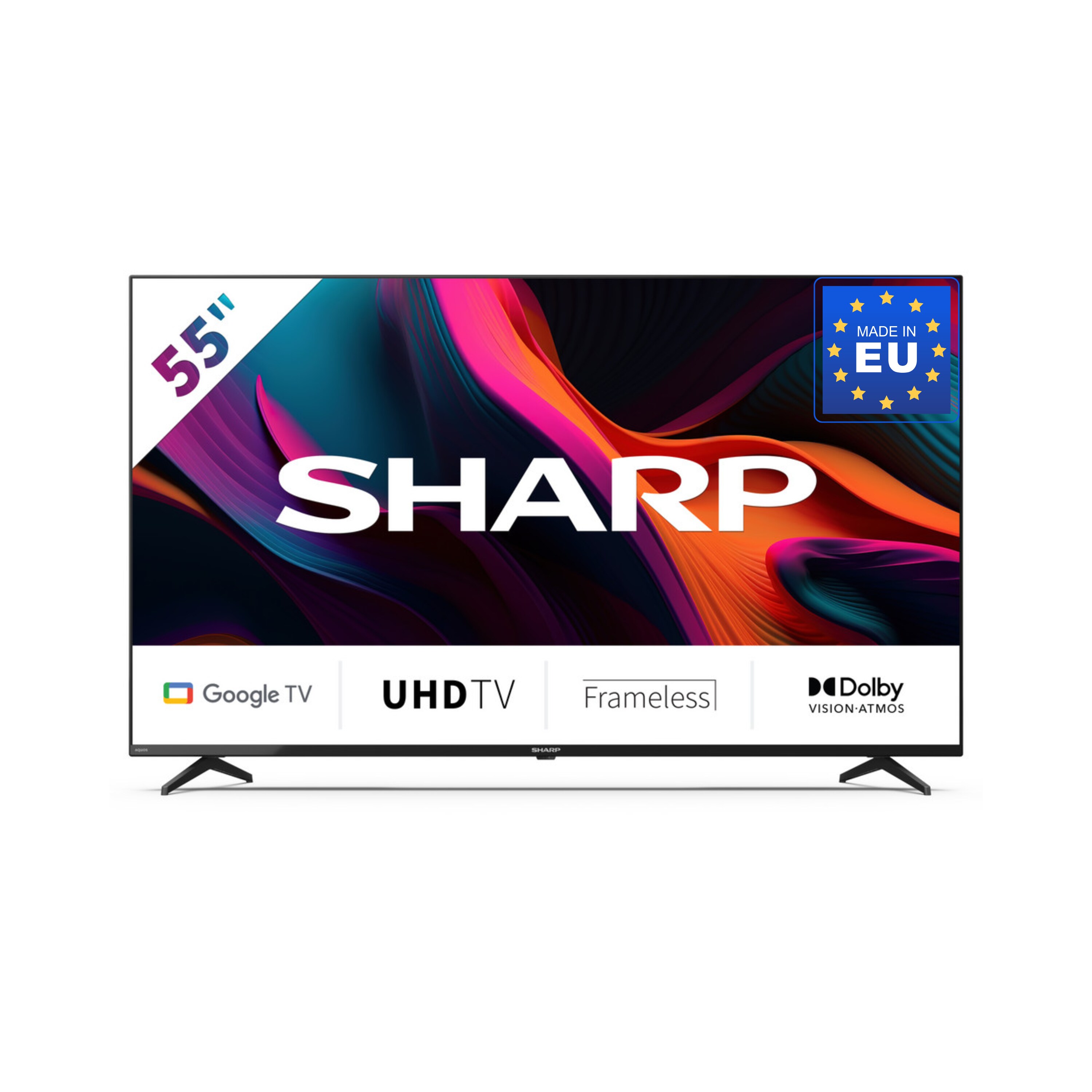 SHARP 55GL4260E &ndash; 55 Zoll Fernseher 4K Ultra HD Google TV &ndash; Rahmenloses Design, Dolby Vision, Dolby Atmos, Smooth Motion 