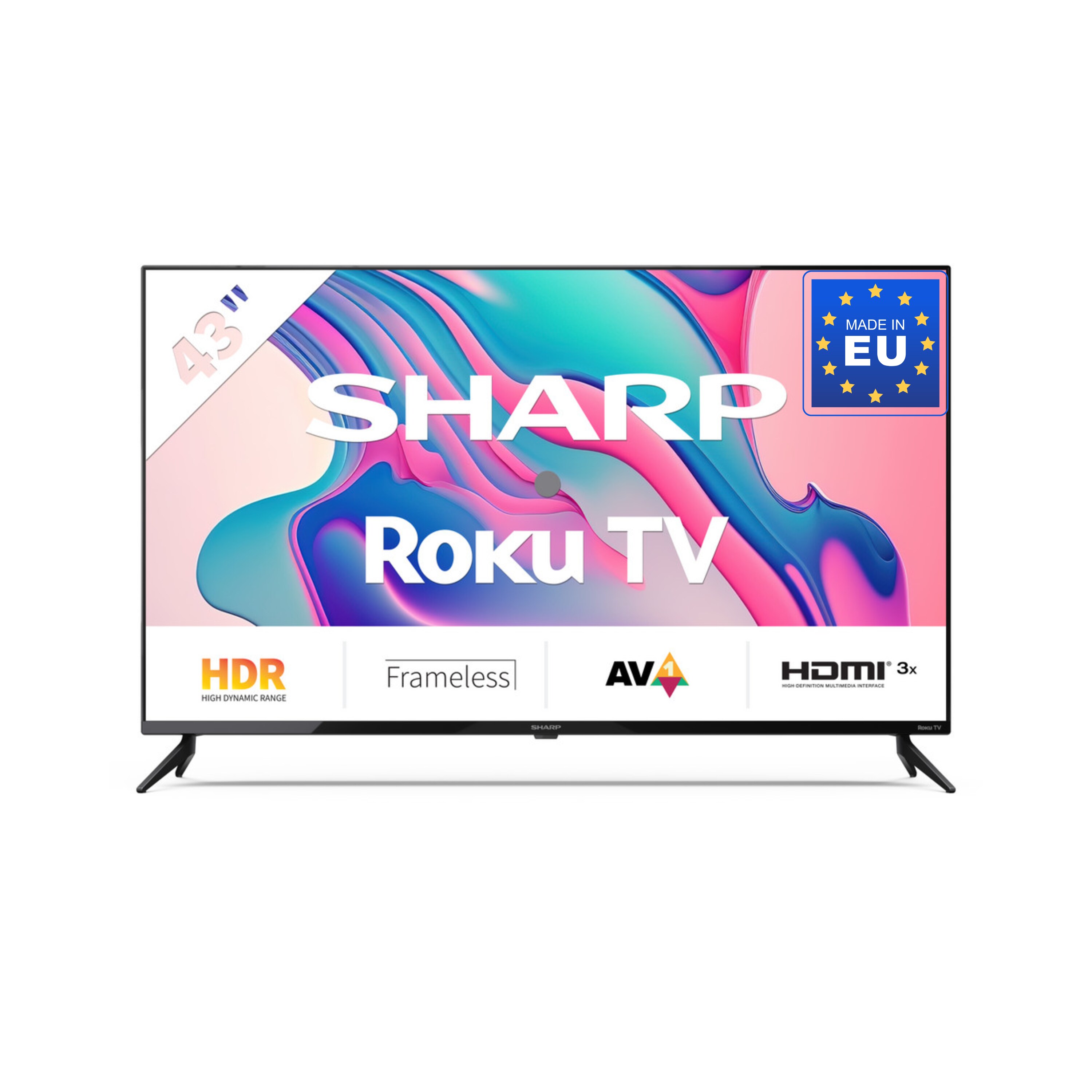 SHARP 43FD2E &ndash; 43 Zoll Fernseher Full HD Roku Smart TV &ndash; Rahmenloses Design, HDR10, WLAN, LED-Hintergrundbeleuchtung 