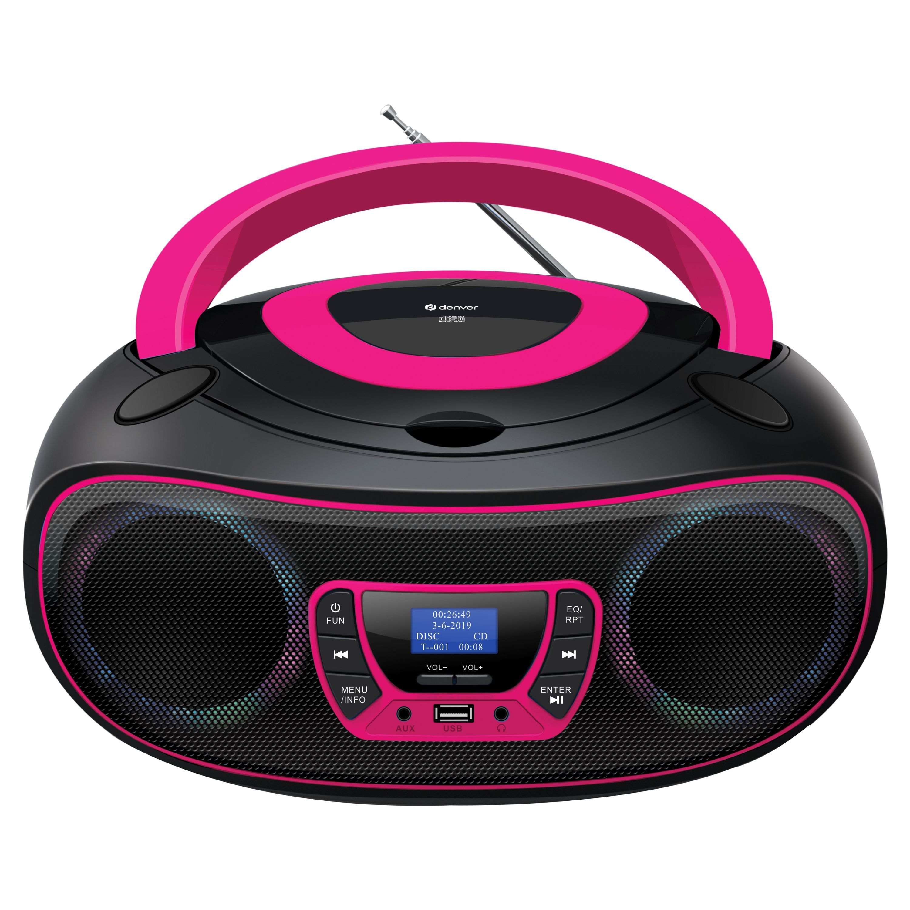 DENVER TDB-212P Retro-Boombox: DAB+/FM, Bluetooth, USB, CD, AUX, MP3, LCD, Stereo mit Lichteffekten 
