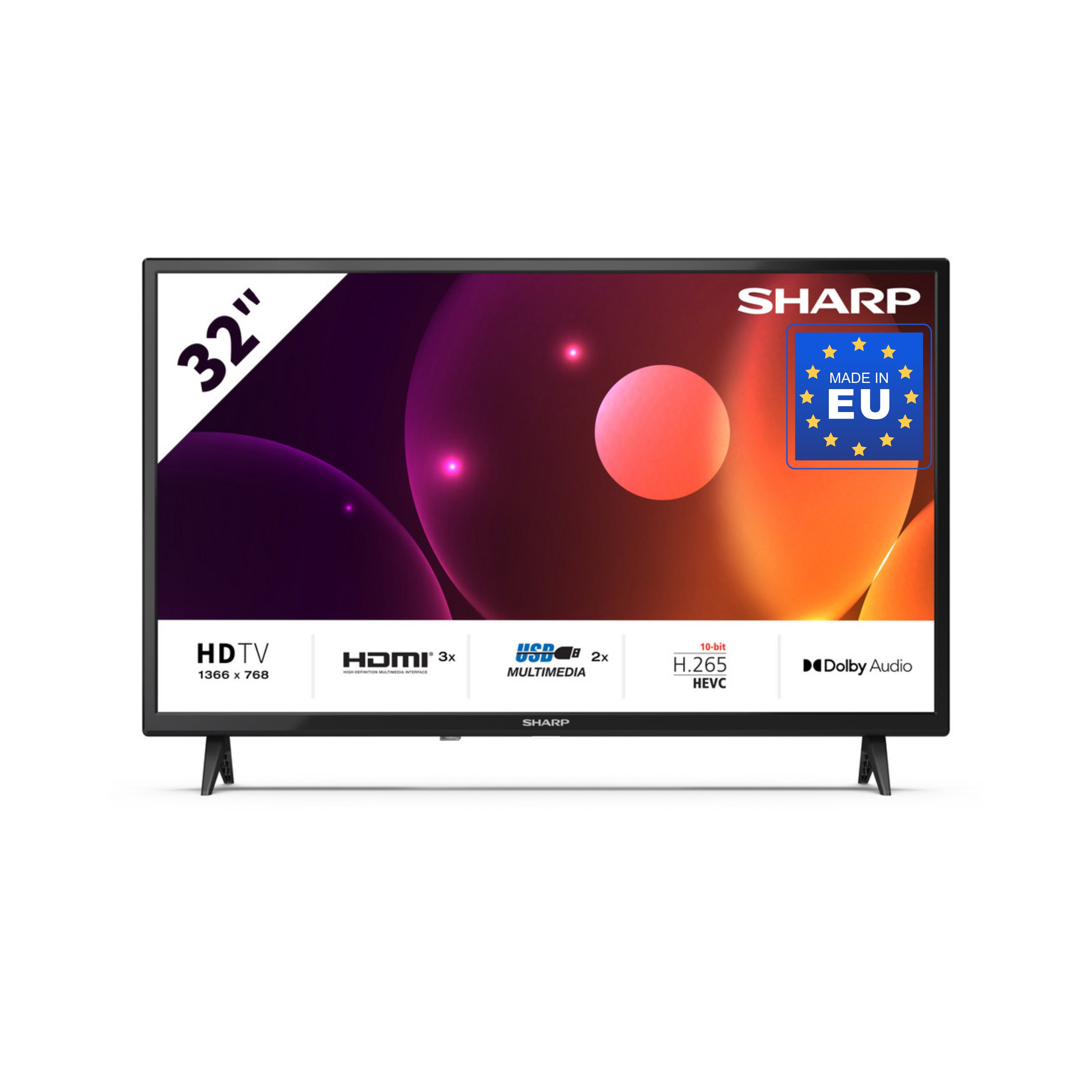 SHARP 32FA2E - 32 Zoll Fernseher (80 cm) HD Ready TV ohne Internet -  LED Non-Smart TV (HDMI ARC, USB, inkl. Receiver) 