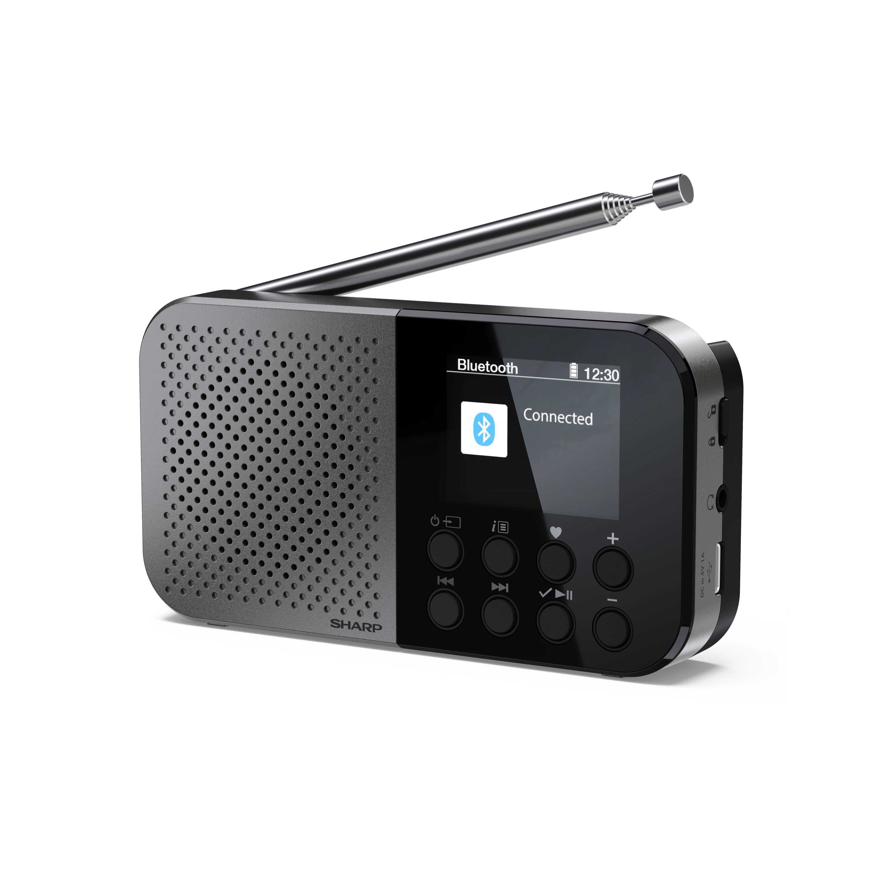 SHARP DR-P520GY Osaka Digitalradio tragbar, DAB+/FM, Bluetooth 5.3, USB/Akku, 2" Farb-Display, Kopfh&ouml;reranschluss, Grau 