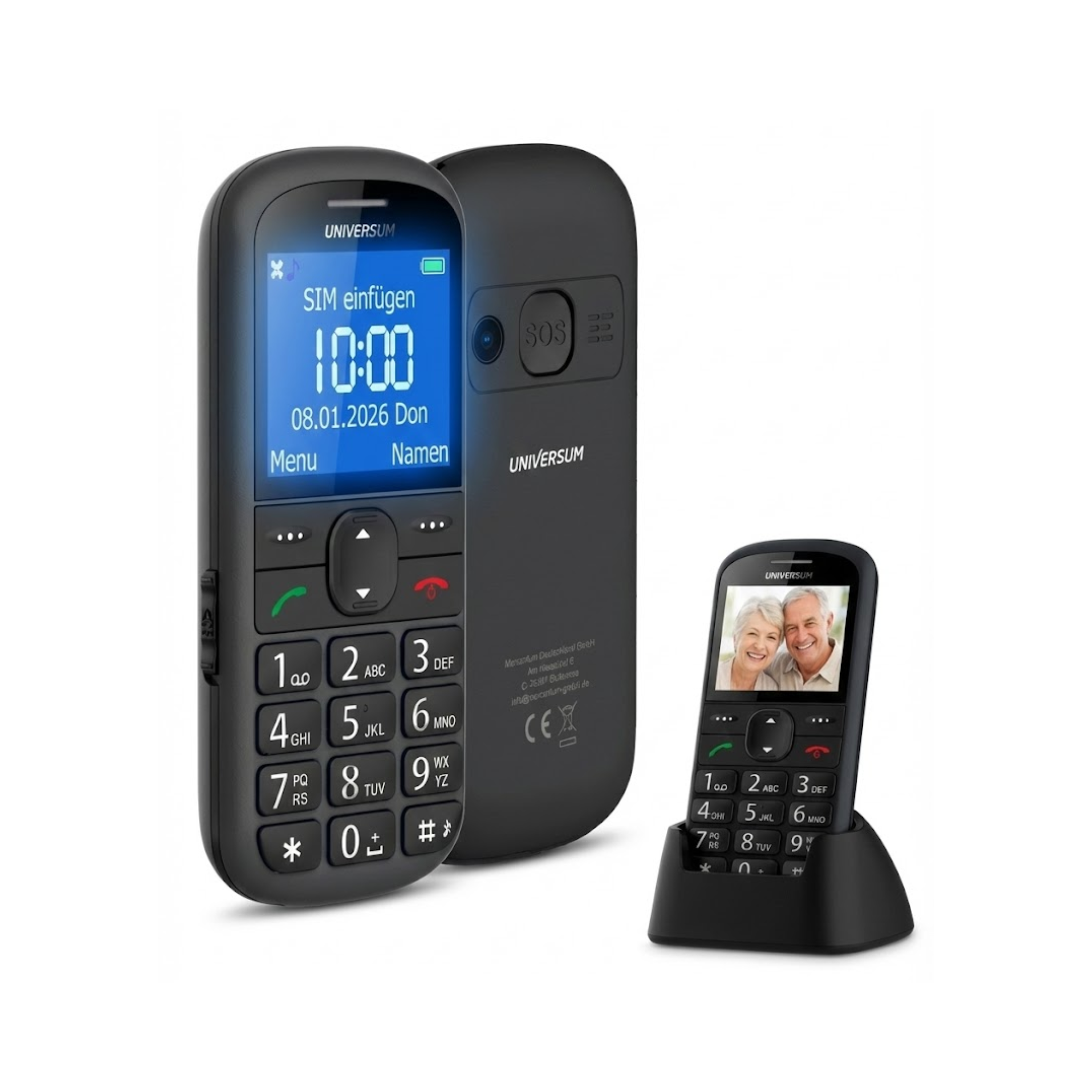 UNIVERSUM W60-C - Seniorenhandy ohne Vertrag mit gro&szlig;en Tasten - Ladestation, Notruftaste, gro&szlig;es Display, 900mAh Akku 