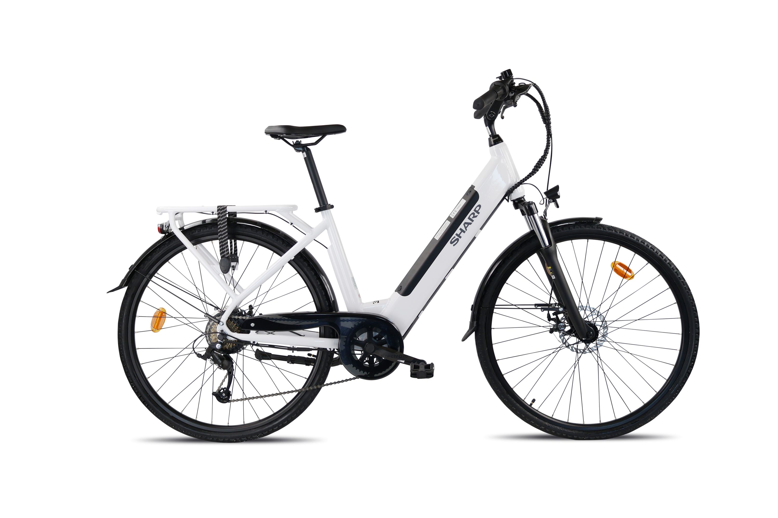 SHARP ED05EW - City e-Bike f&uuml;r Damen - 28 Zoll Tiefeinsteiger (250W, 7-Gang Shimano, 80km Reichweite, 