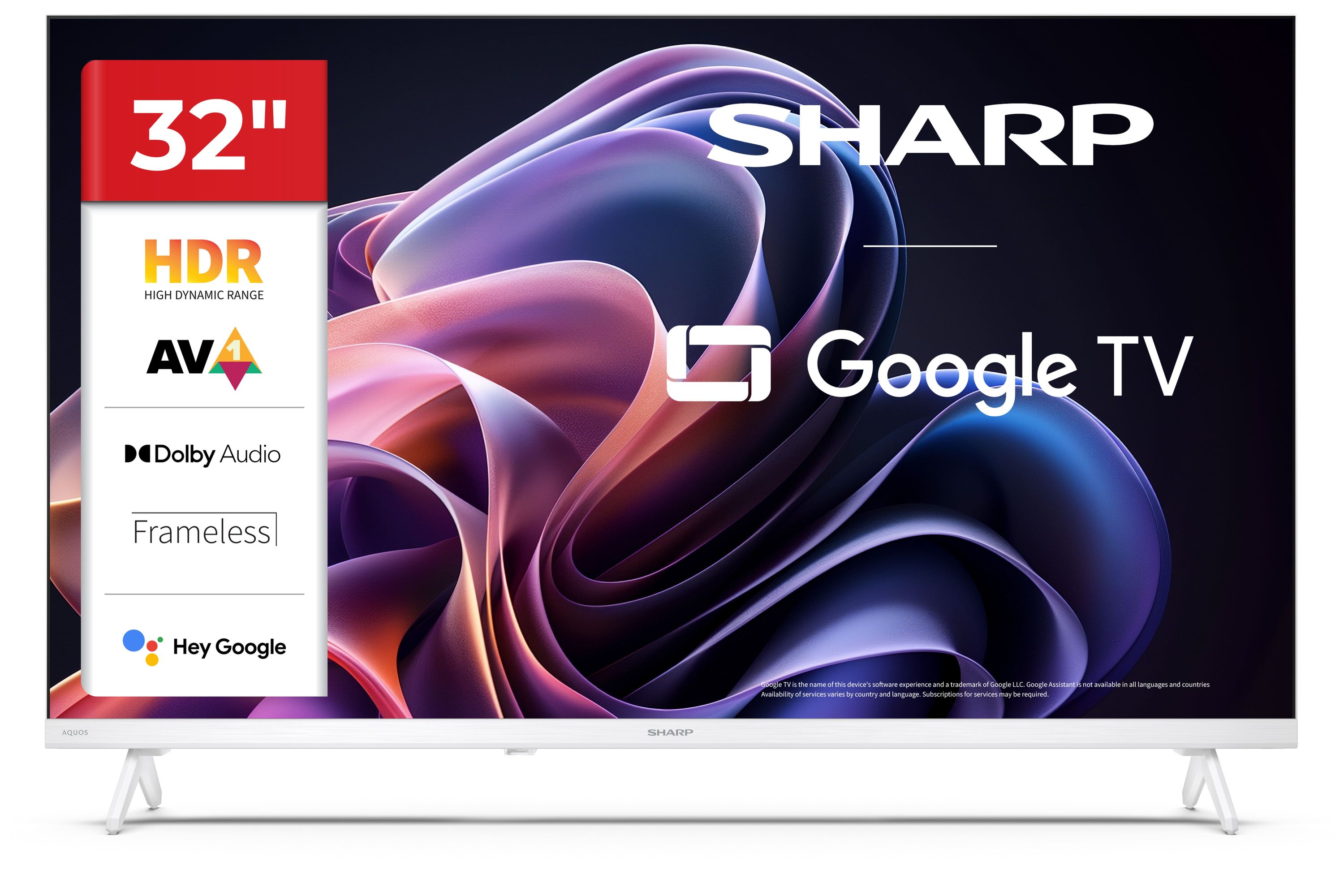 Sharp 32HF2265EW 32 Zoll HD Fernseher Weiss Frameless Google TV Bluetooth HDR10 Triple Tuner 