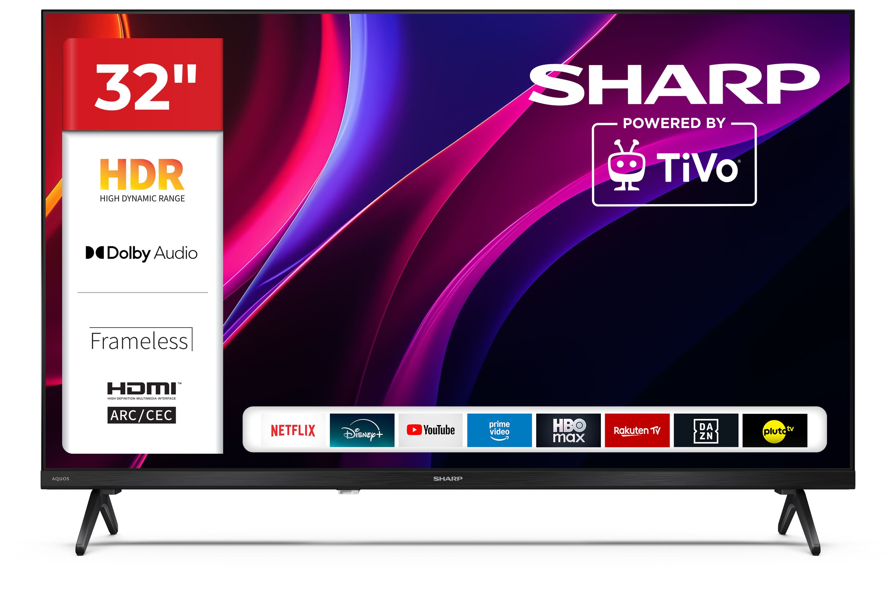 Sharp 32HE2245E 32 Zoll HD Ready LED Fernseher TiVo Smart TV HDR10 Triple Tuner HDMI ARC Frameless 