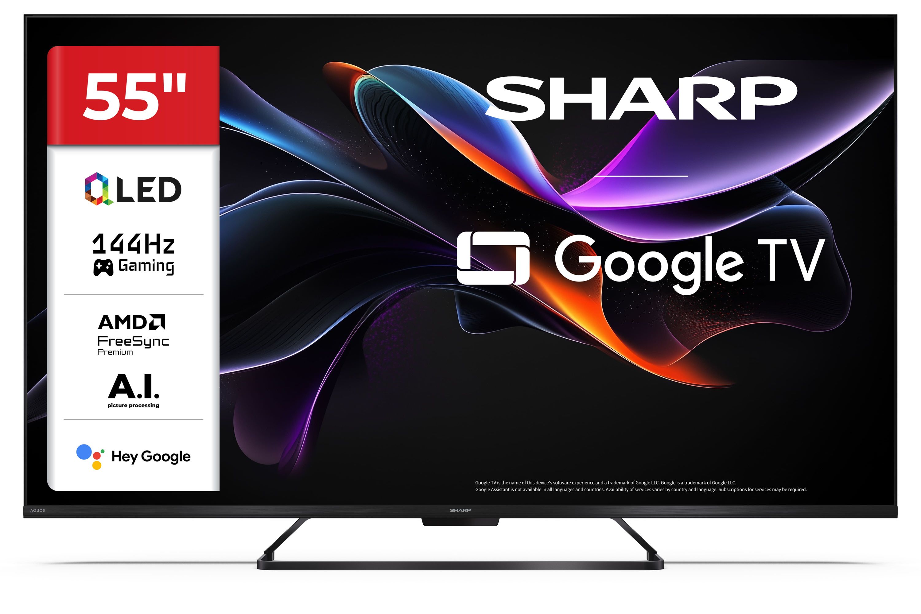 Sharp 55HR7265E 55 Zoll QLED Fernseher 144Hz Gaming TV 4K UHD Google TV Dolby Vision IQ HDMI 2.1 DTS:X eARC 