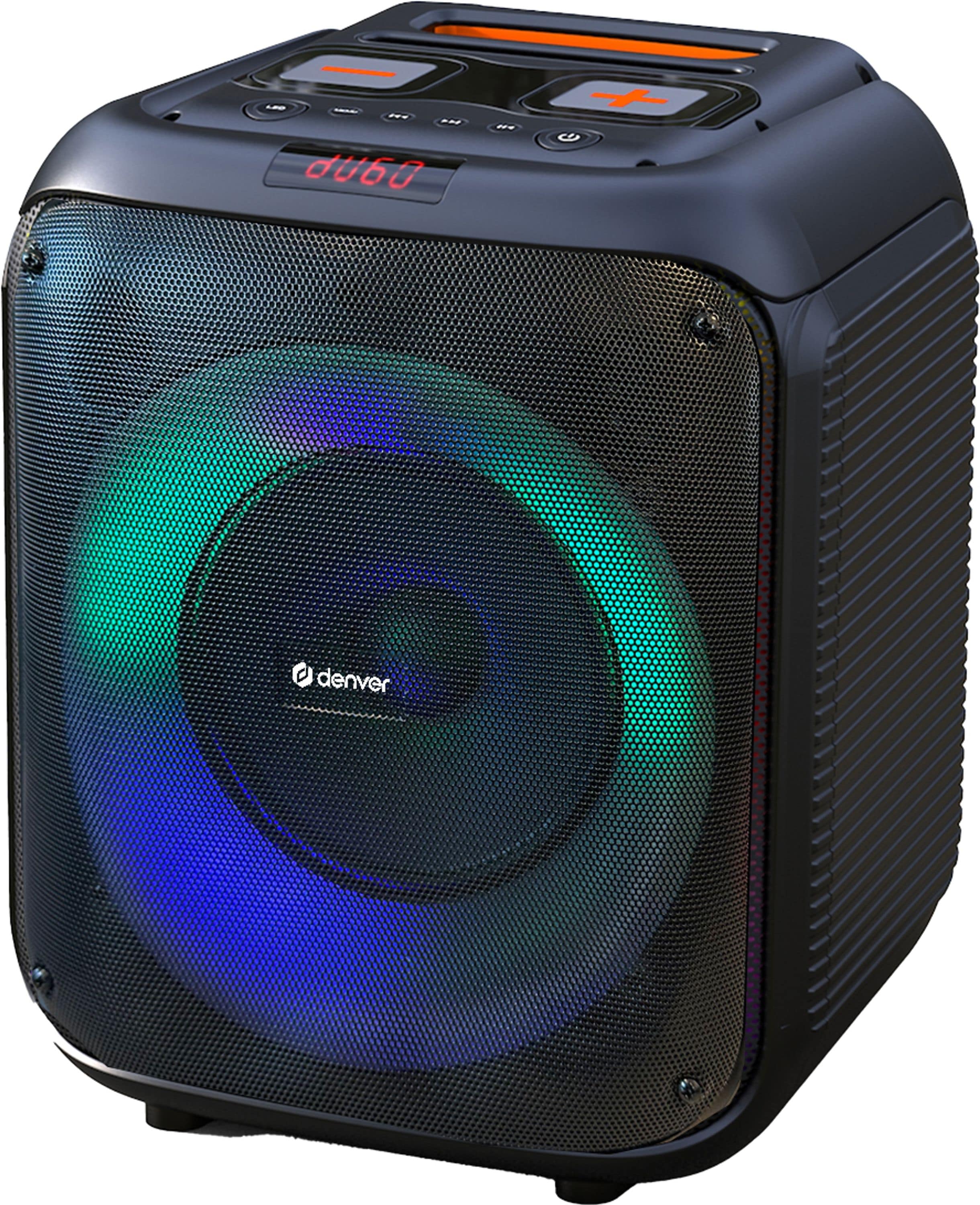 Denver BPS-250 - Bluetooth Party Lautsprecher 400W mit LED Lichtshow Mikrofon-Eingang Akku 8 Zoll Woofer 