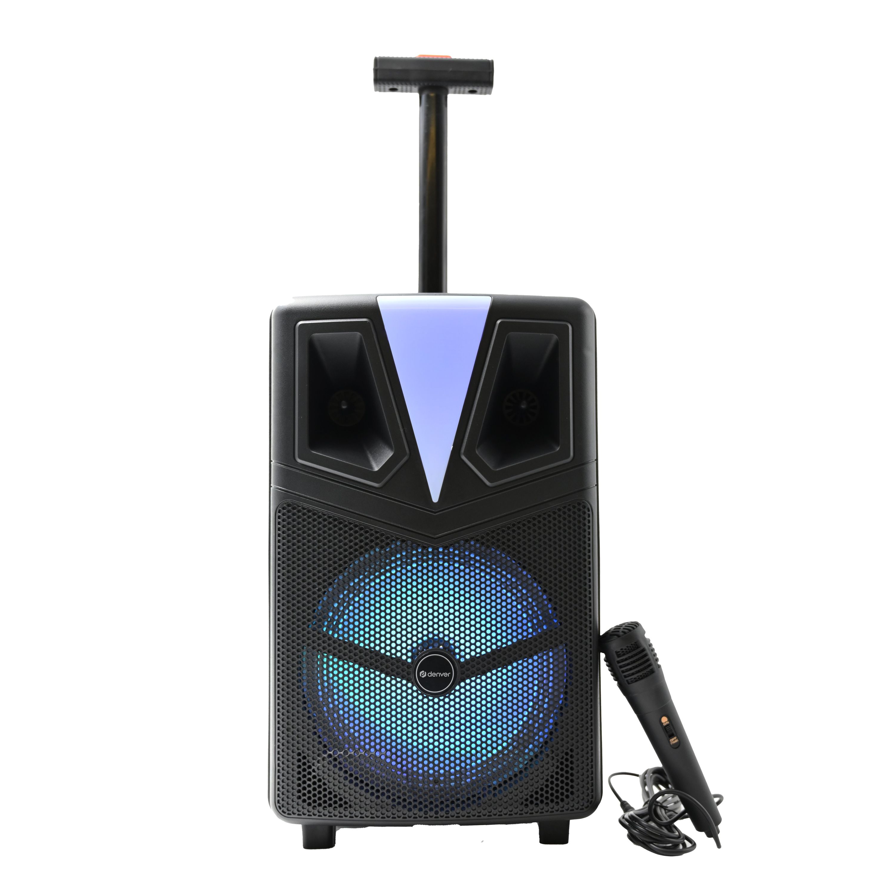 Denver TSP-307 - Bluetooth Party Lautsprecher mit Mikrofon Akku Karaoke Box RGB LED Licht Rollen 120W 