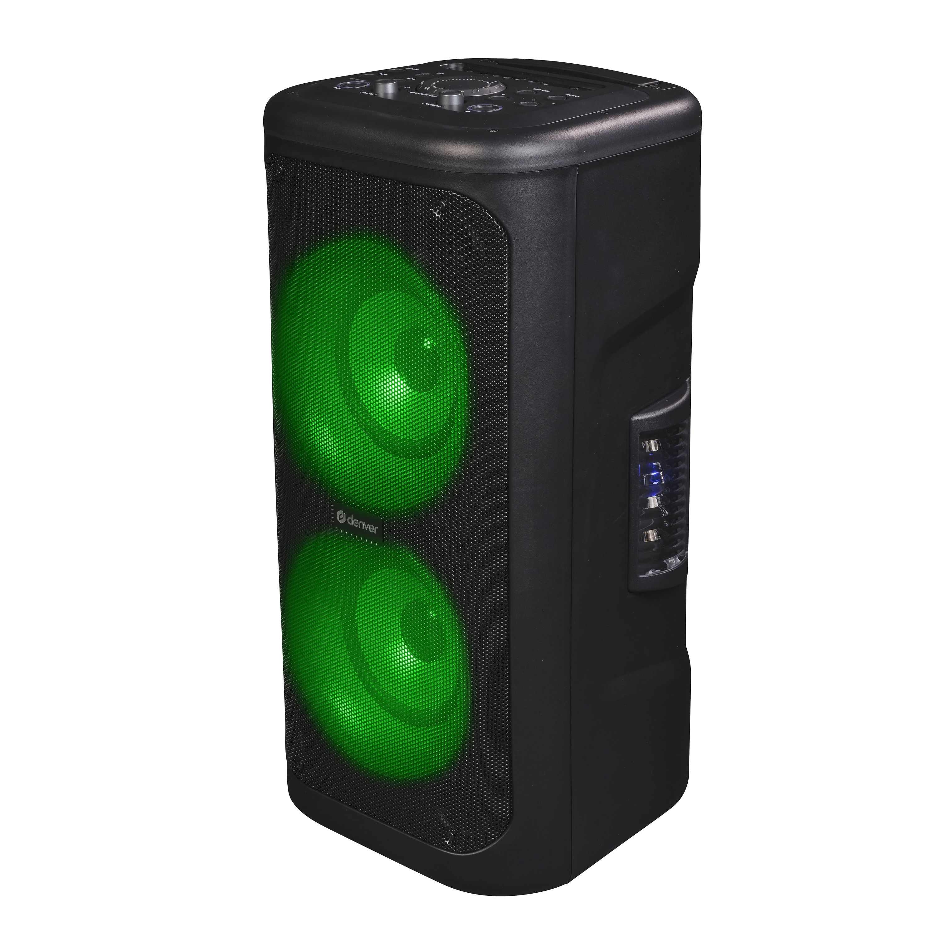 Denver TSP-353 - Trolley Lautsprecher Bluetooth Party Karaoke mit Mikrofon LED Lichtshow 400W Akku Rollen 