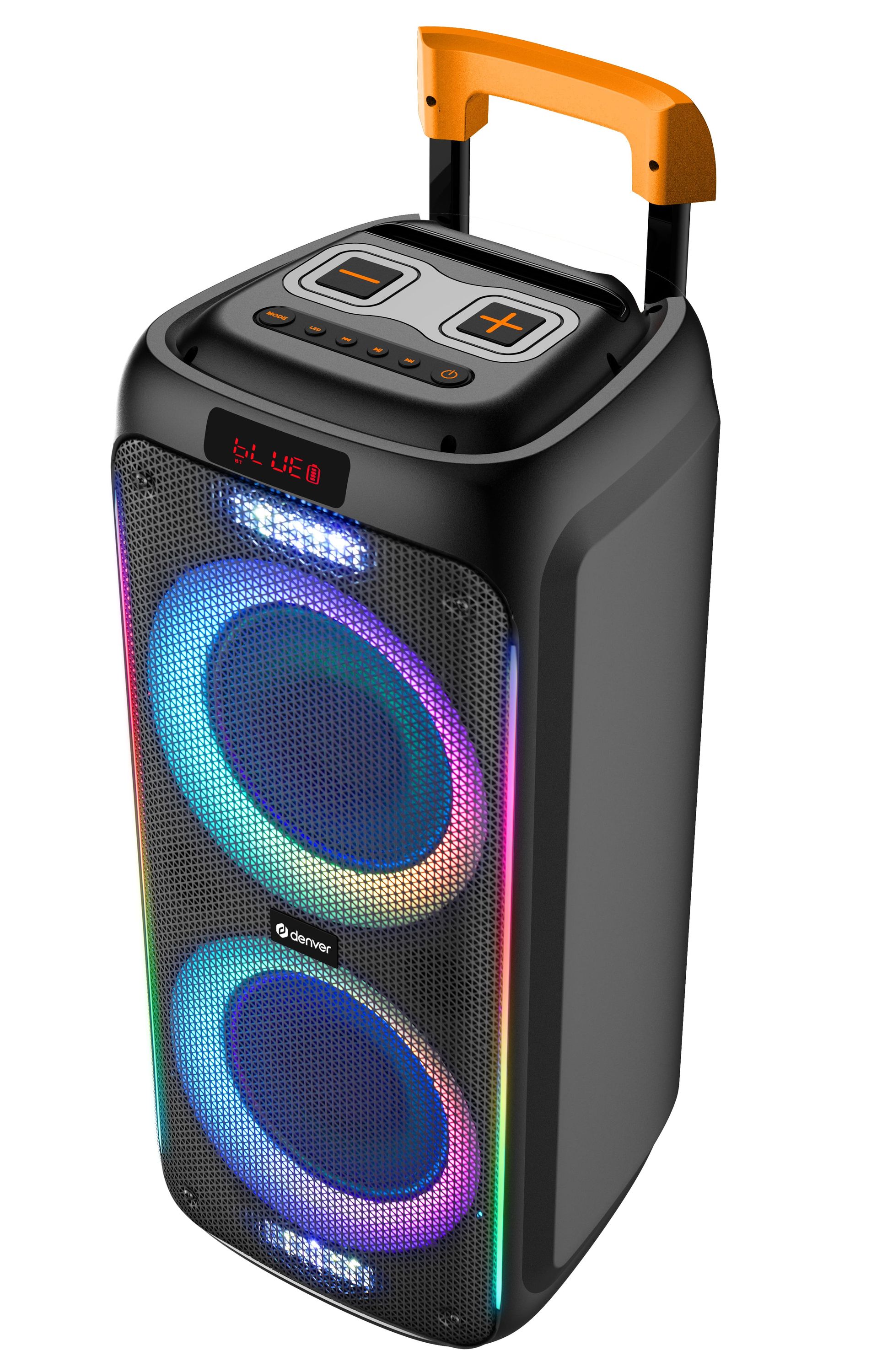 Denver TSP-456 - Bluetooth Party Lautsprecher 600W Trolley mit LED RGB Lichtshow Karaoke Mikrofon Partybox 
