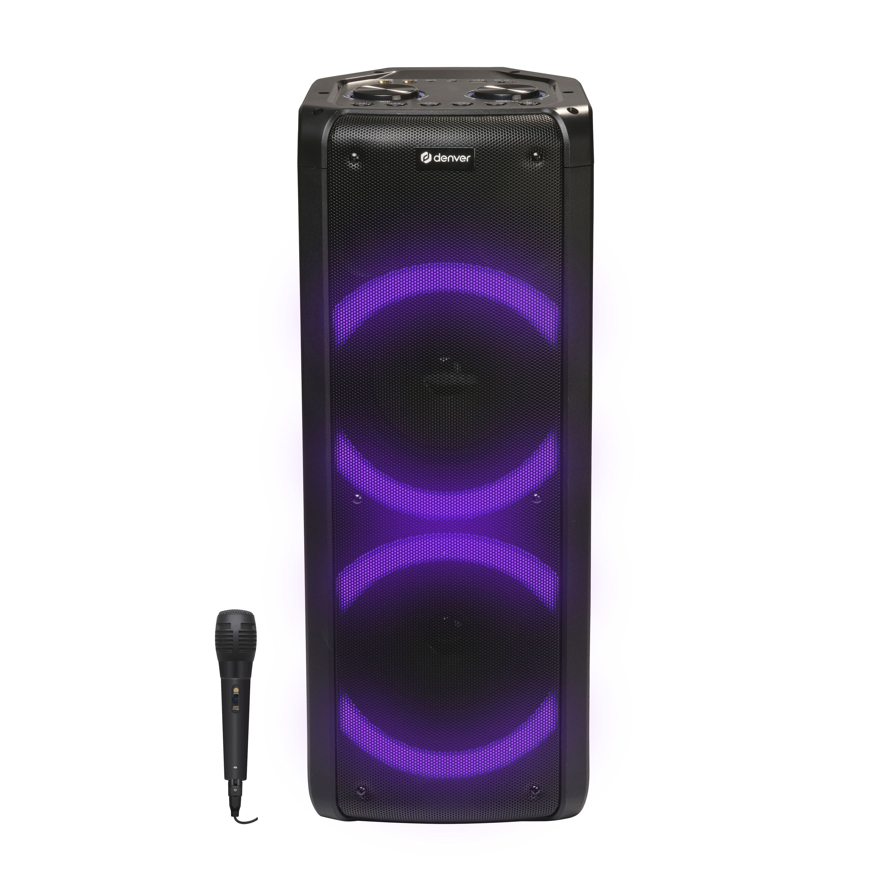 Denver BPS-352 - Bluetooth Party Lautsprecher 300W Karaoke Box mit Mikrofon LED Lichteffekt TWS Stereo Akku 