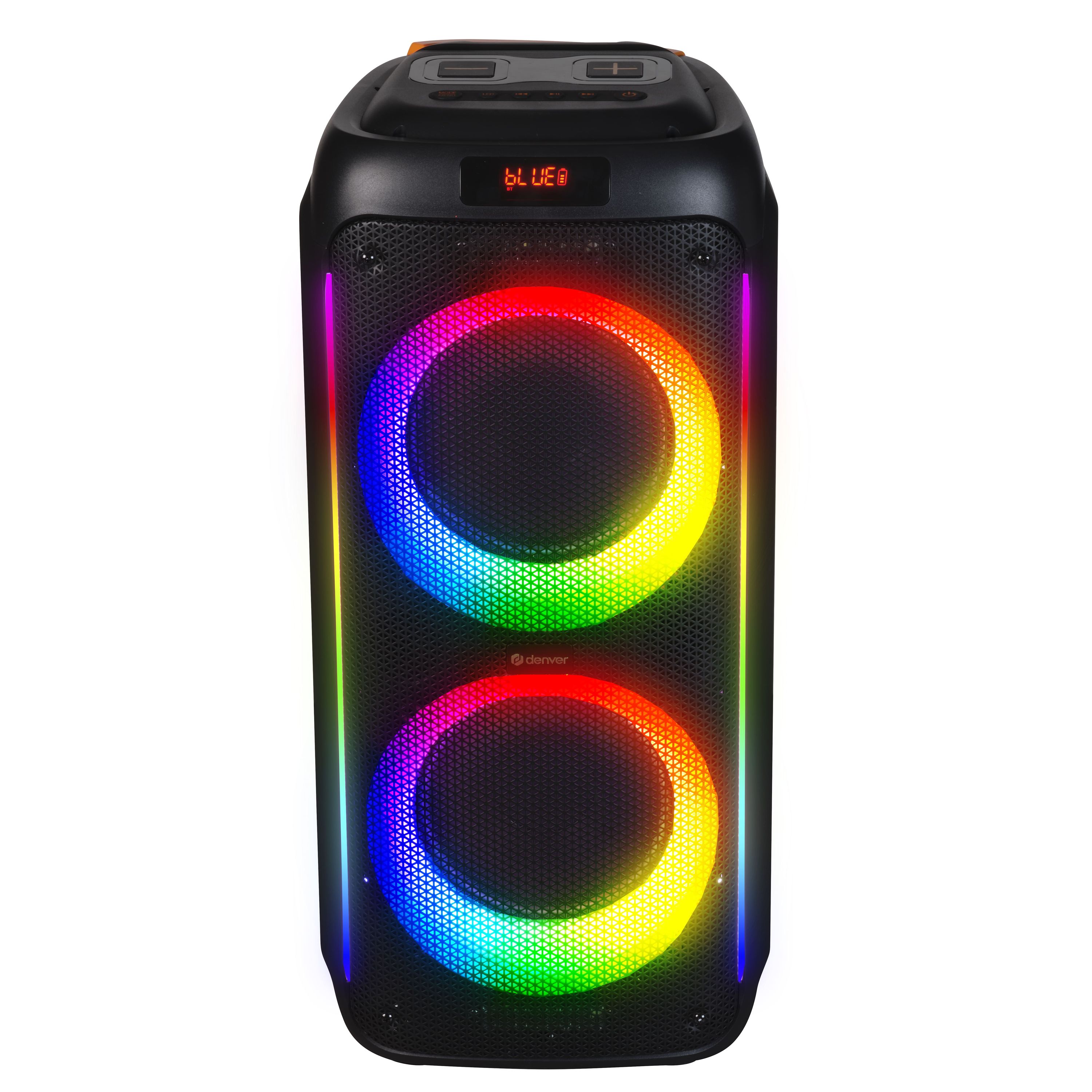 Denver BPS-458 - Bluetooth Party Lautsprecher 1000W LED RGB Licht Gro&szlig; mit Mikrofon Akku 2x10 Zoll Woofer 