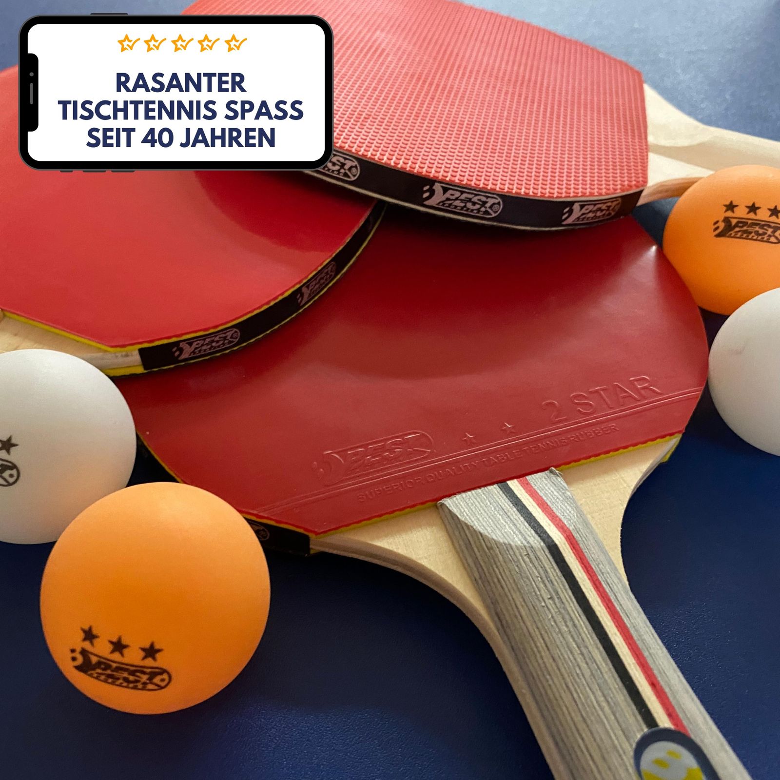 Tischtennis Set 'Hobby' - 2 Schläger + 6 Bälle Für Anfänger & Fortgeschrittene