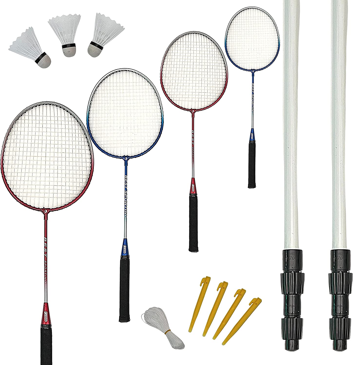 Best Sporting Federball Set Erwachsene und Kinder I Badminton Set bestehend aus Netz, 4 Schl&auml;gern, 3 Badmintonb&auml;llen und Tasche I Federball Set Kinder I Badminton Netz und Schl&auml;ger f&uuml;r den Garten 