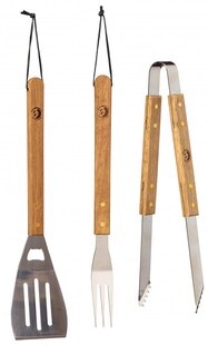 Best Sporting Grillbesteck Set 3-teilig Holzgriffe I Grillgabel, Grillwender, Grillzange EdelstahI 