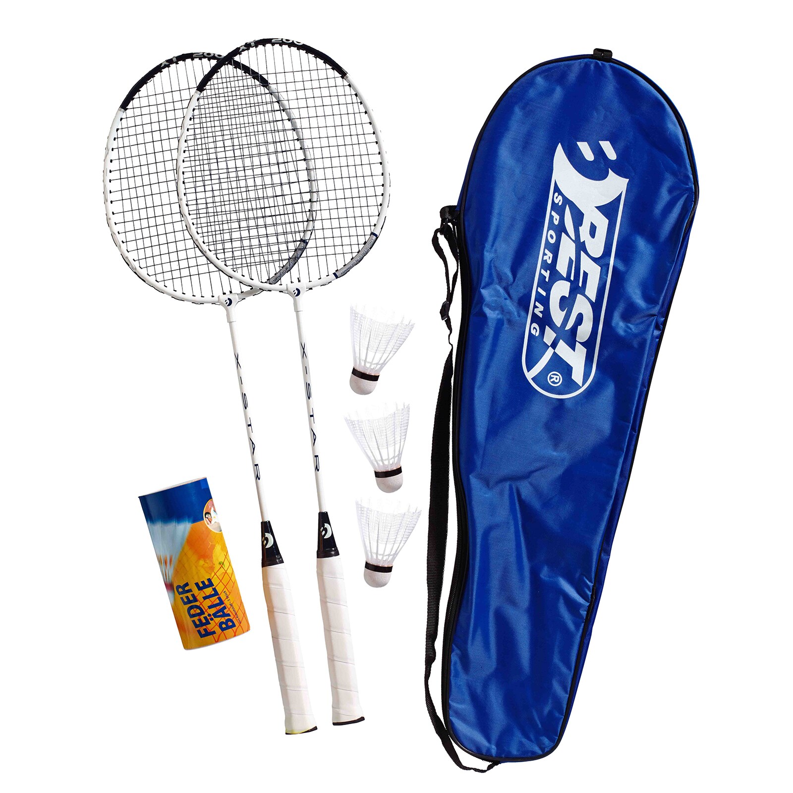 Best Sporting Badminton Schläger Set 200 XT mit Bällen I 2 Federballschläger mit 3 Federbällen I Leichte Badmintonschläger 108 g I Federball Schläger mit Lawntex Saiten I inkl. Tragetasche