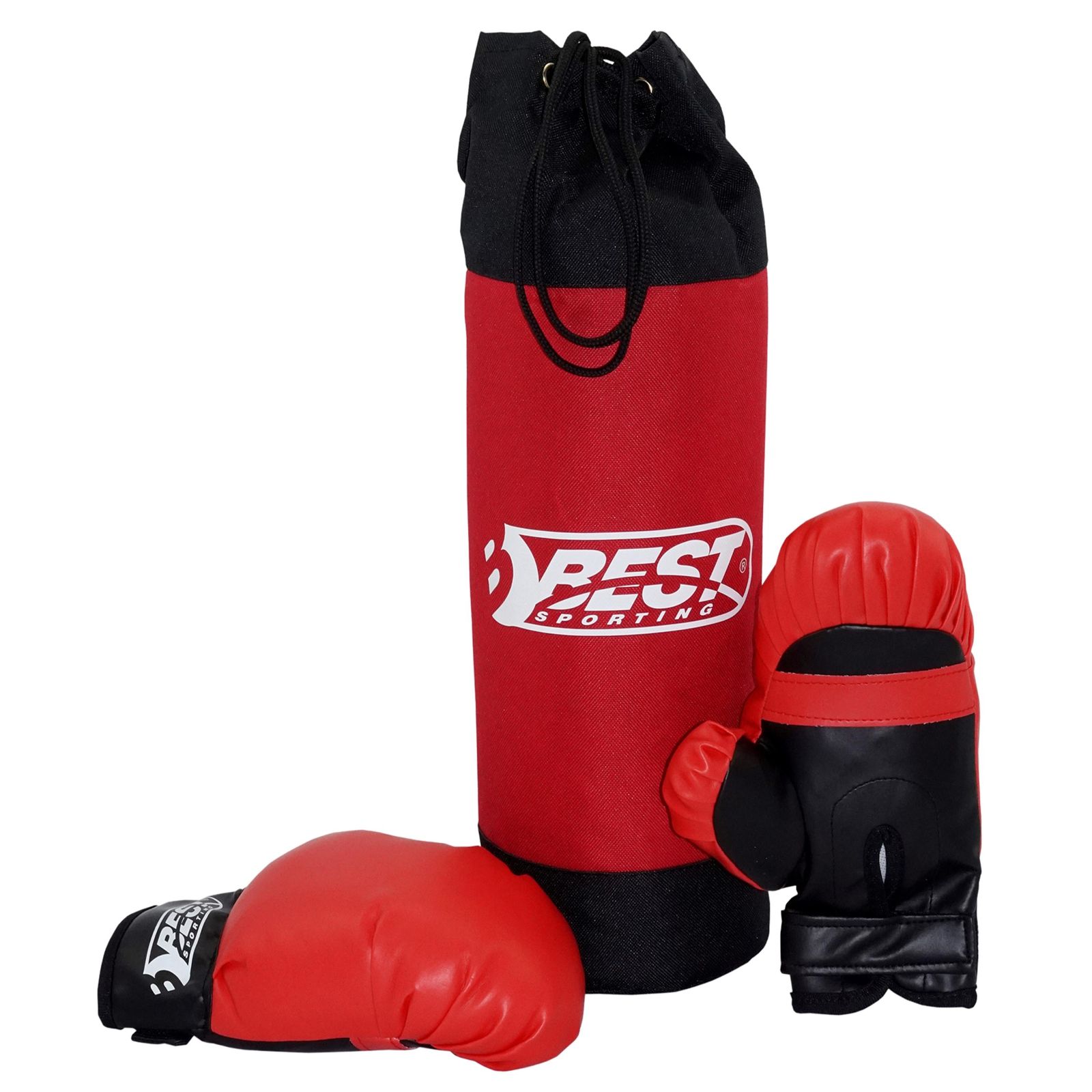 Best Sporting Boxsack und Handschuhe Set f&uuml;r Kinder Rot I Boxhandschuhe 4 oz aus Kunstleder mit Stabiler Polsterung & Klettverschluss I Box Sack 1kg I Boxset mit Sandsack und Gloves 