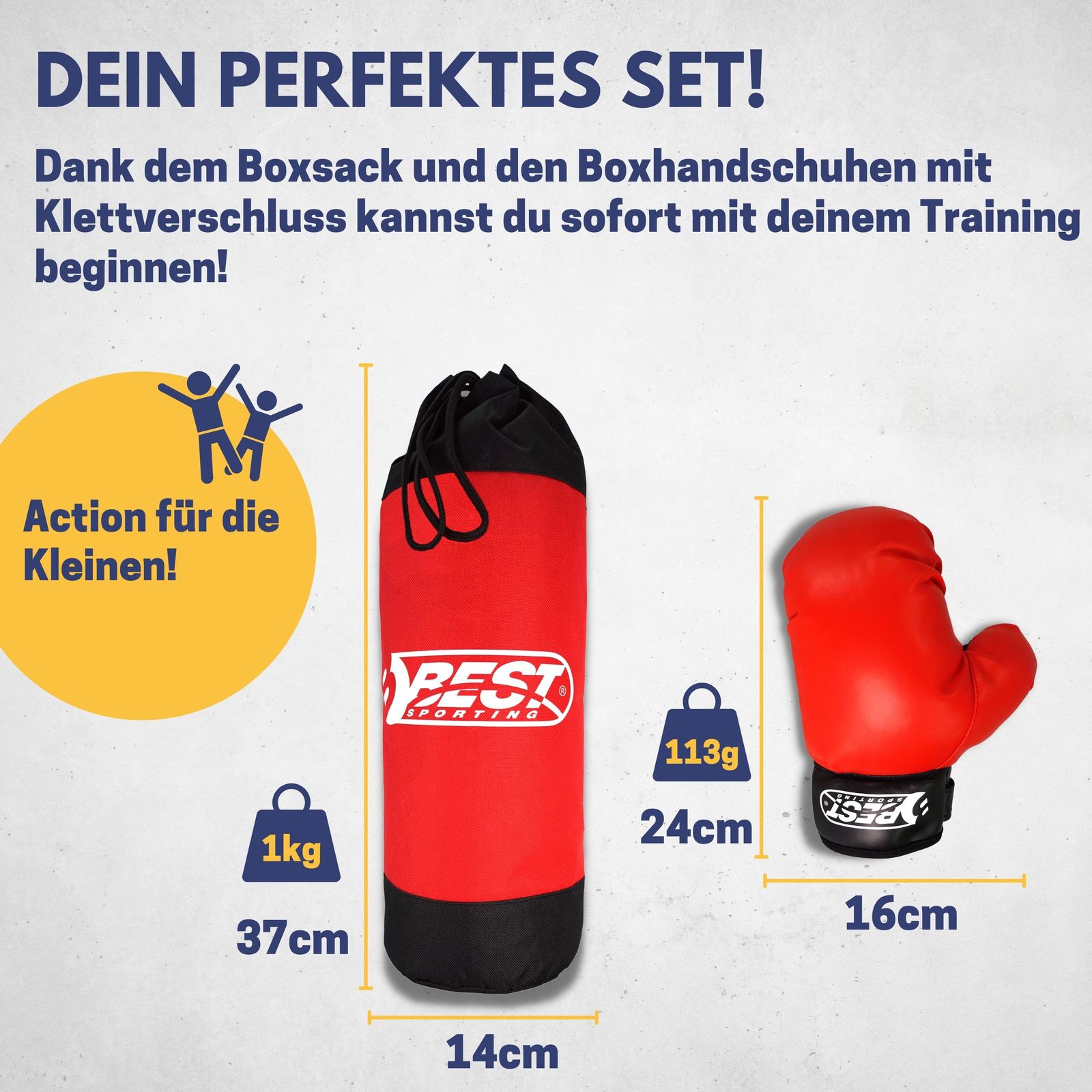 AVENTERA Boxsack Für Kinder 3-12 J. – 160 Cm, 4-in-1 Set Mit Pumpe, Handschuhen & Beutel – Extra Dickes PVC, Standsicher
